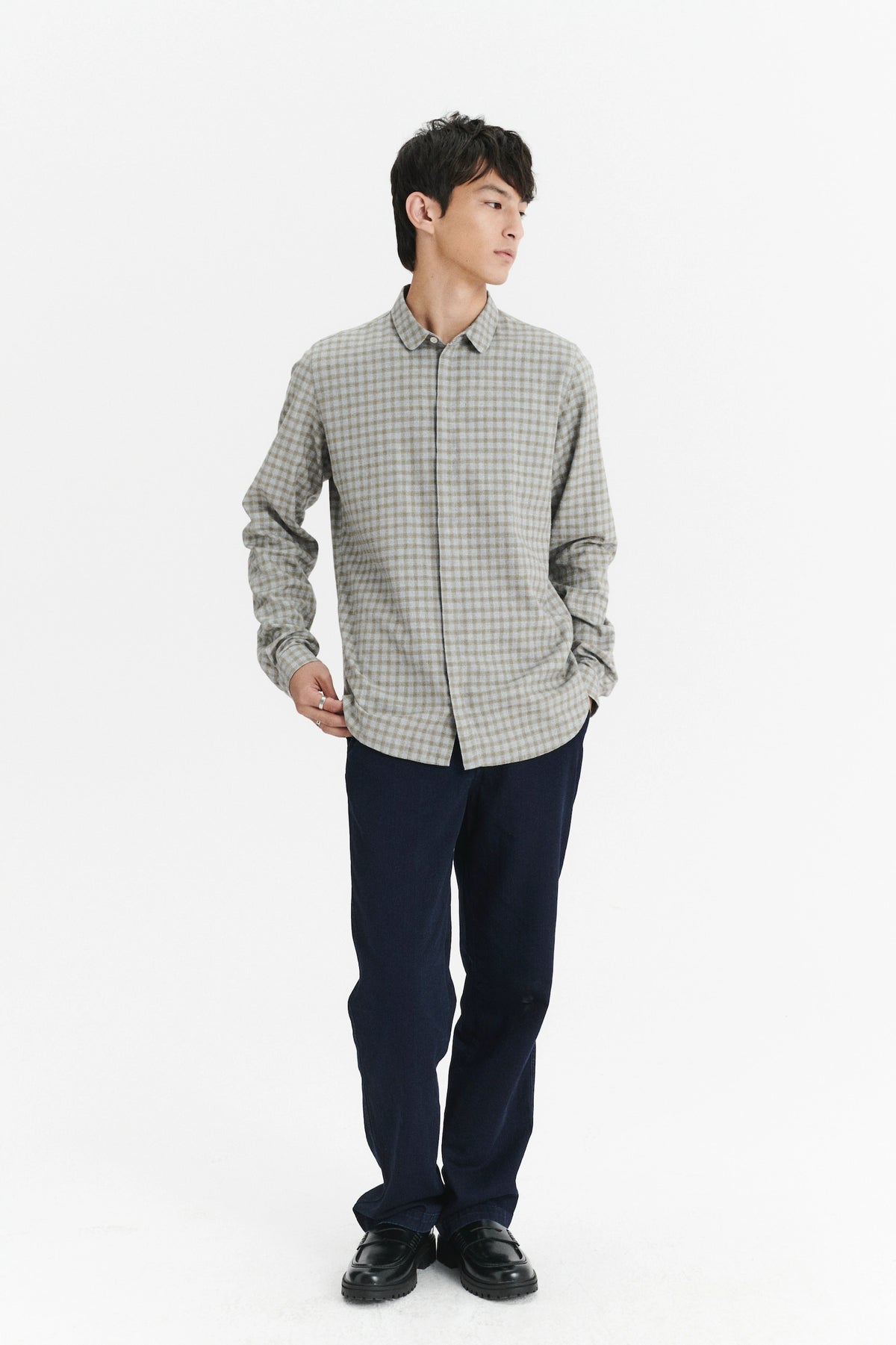Cute Shirt in a Light Grey and Mustard Yellow Italian Cotton