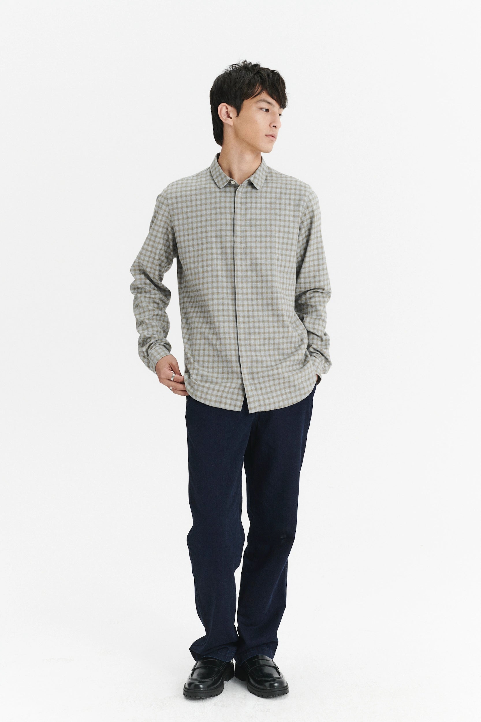 Cute Shirt in a Light Grey and Mustard Yellow Italian Cotton