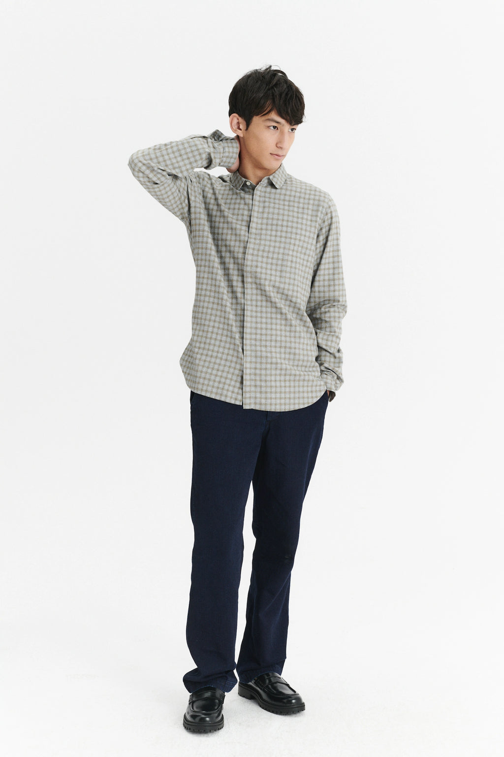 Cute Shirt in a Light Grey and Mustard Yellow Italian Cotton