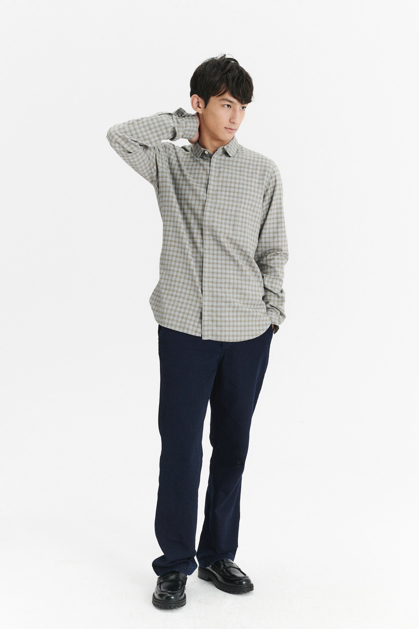 Cute Shirt in a Light Grey and Mustard Yellow Italian Cotton