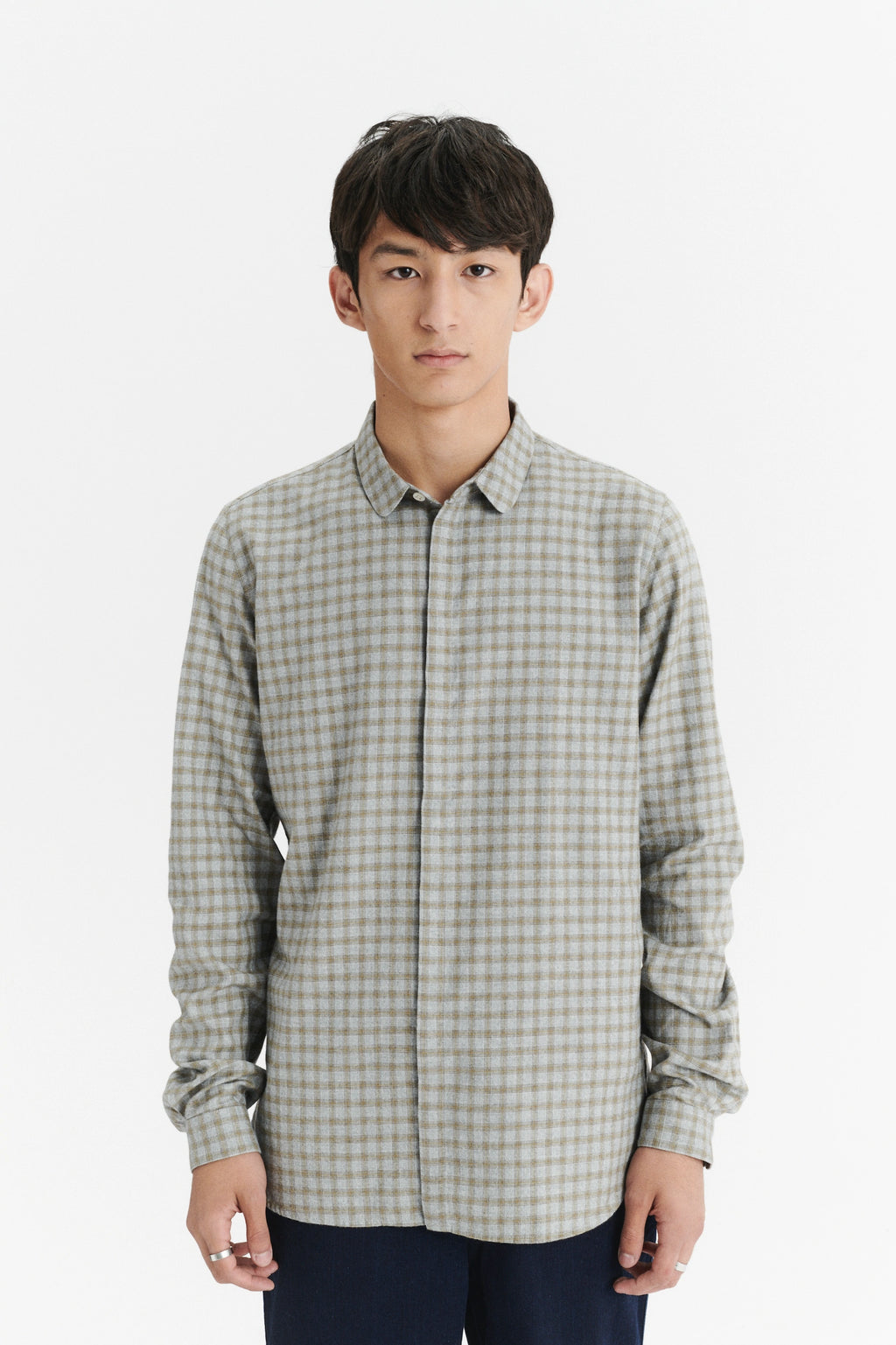 Cute Shirt in a Light Grey and Mustard Yellow Italian Cotton