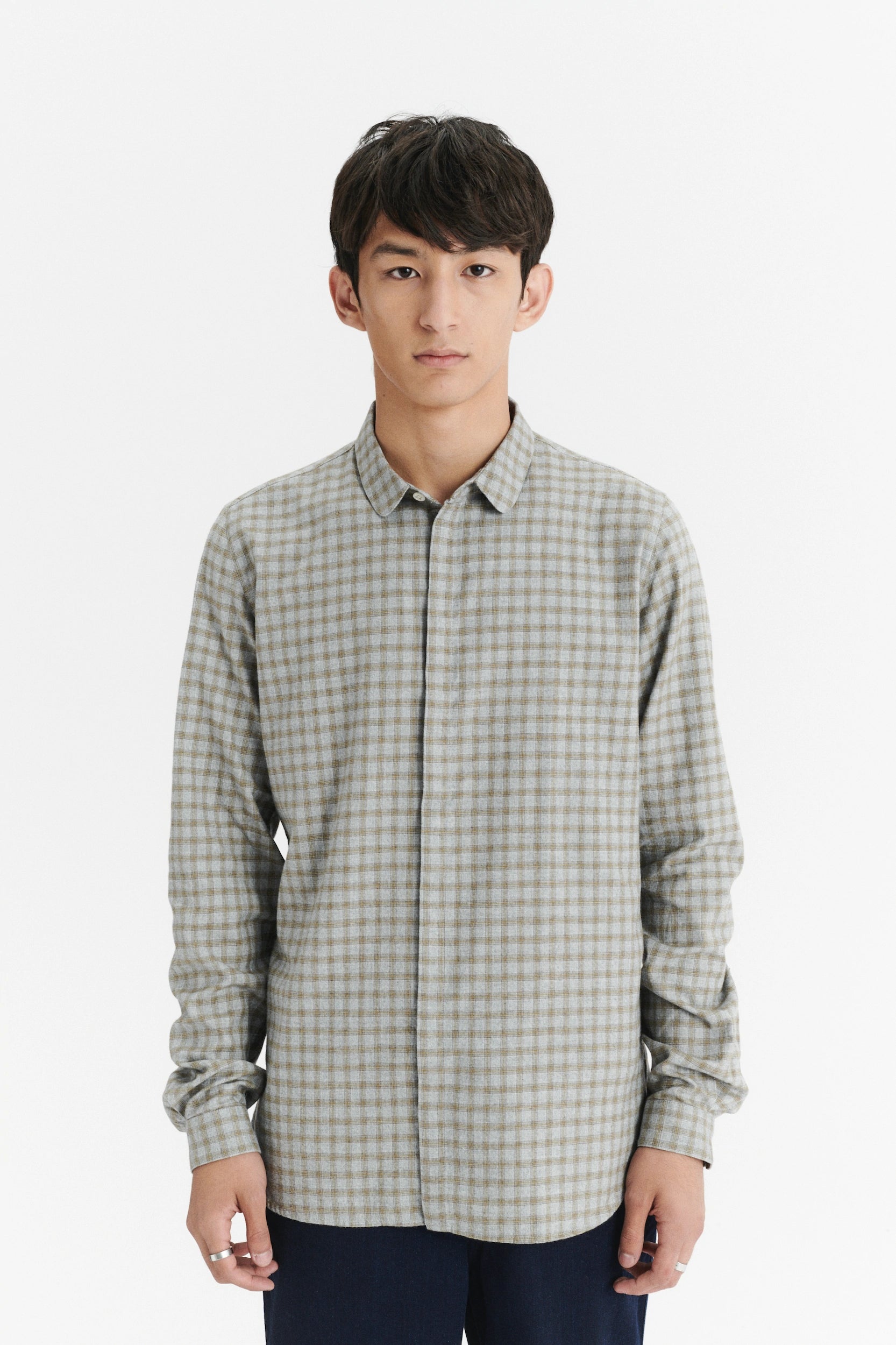 Cute Shirt in a Light Grey and Mustard Yellow Italian Cotton