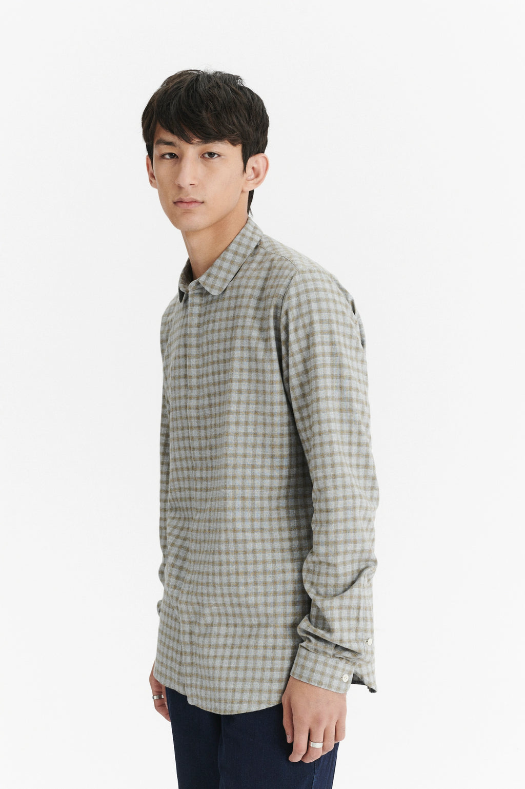 Cute Shirt in a Light Grey and Mustard Yellow Italian Cotton