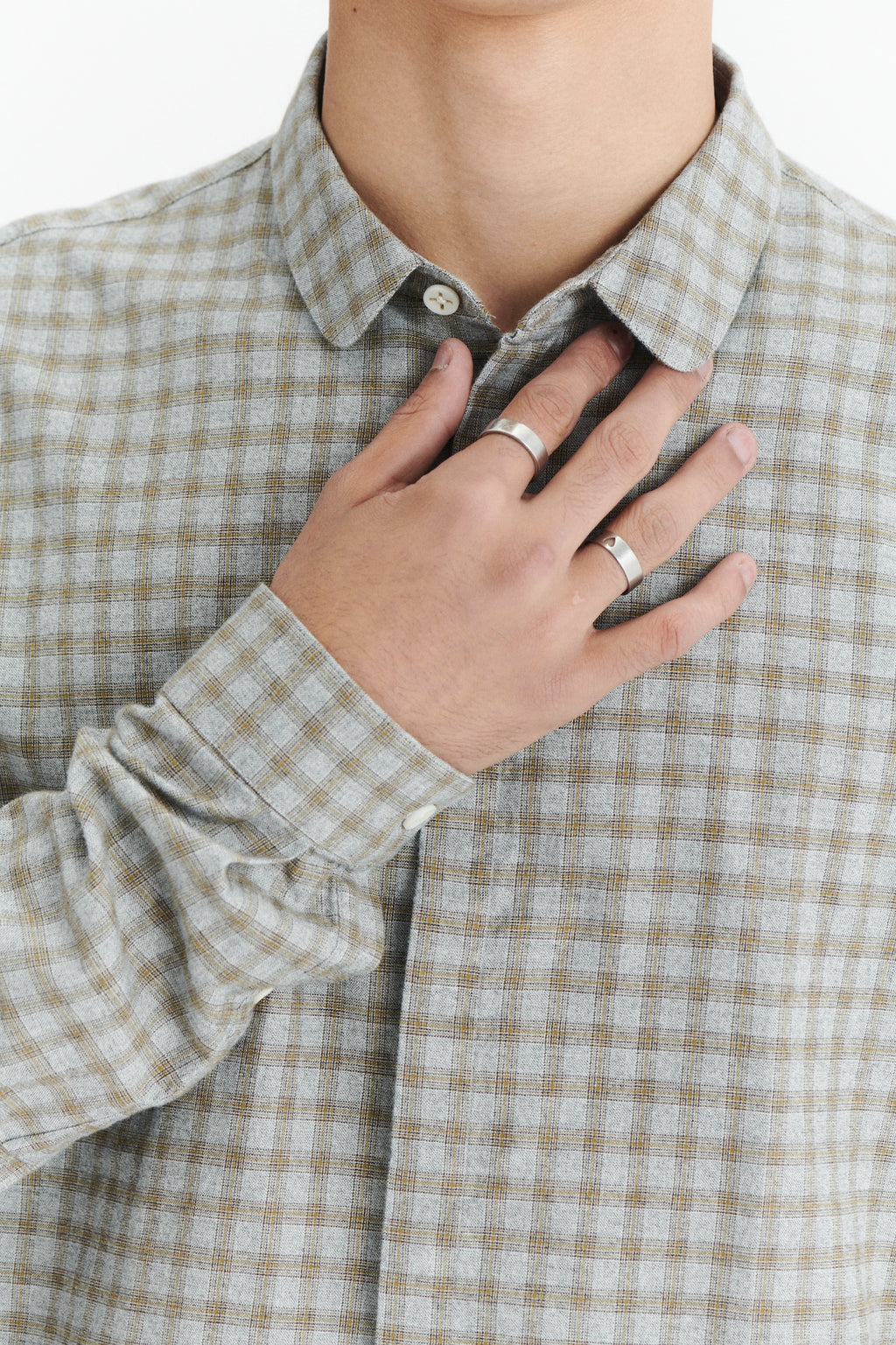 Cute Shirt in a Light Grey and Mustard Yellow Italian Cotton