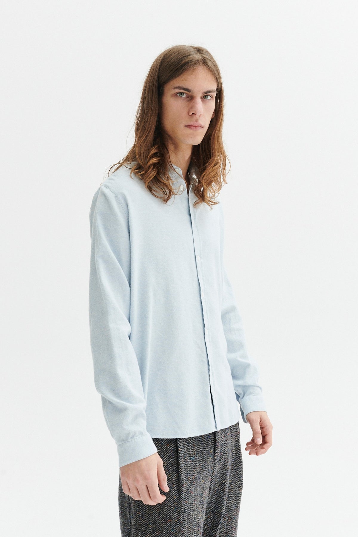 Cute Shirt in a Baby Blue Double Brushed Italian Cotton Flannel