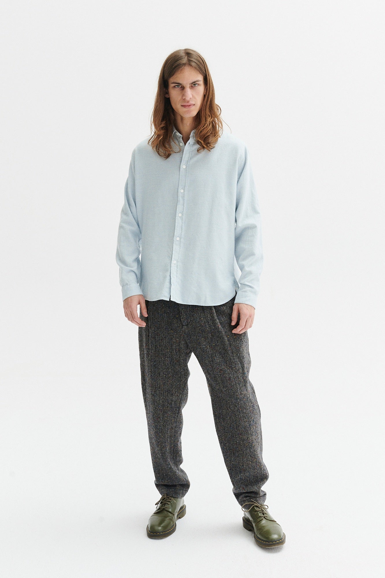 Cute Shirt in a Baby Blue Double Brushed Italian Cotton Flannel