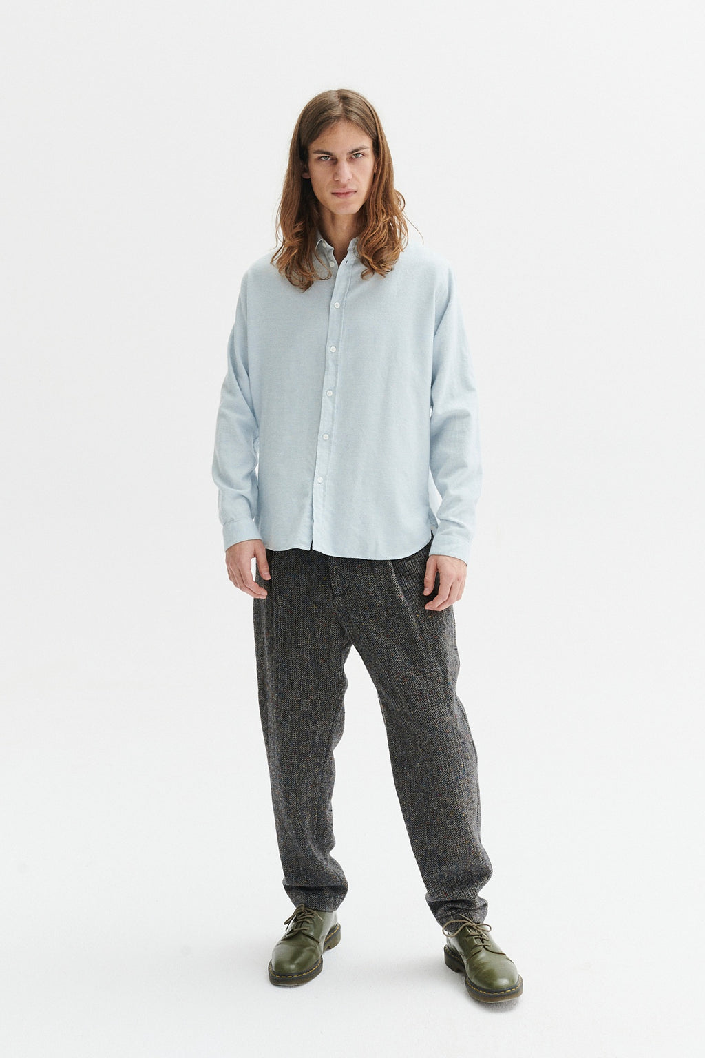 Cute Shirt in a Baby Blue Double Brushed Italian Cotton Flannel