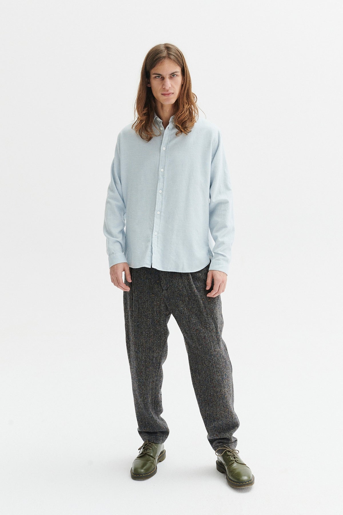 Cute Shirt in a Baby Blue Double Brushed Italian Cotton Flannel