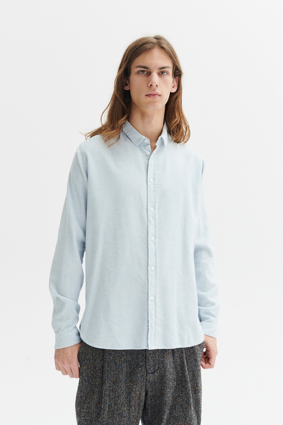 Cute Shirt in a Baby Blue Double Brushed Italian Cotton Flannel