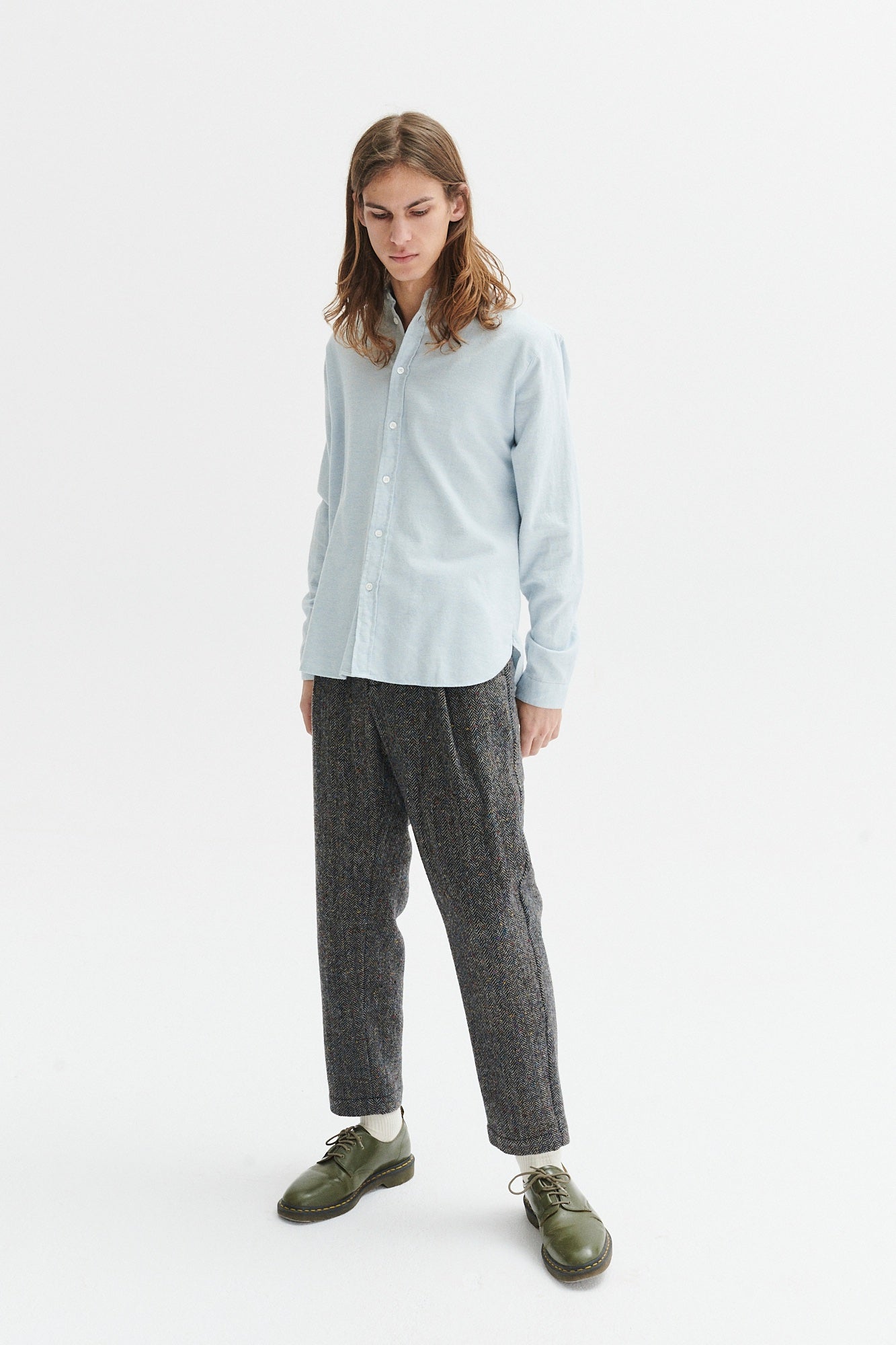 Cute Shirt in a Baby Blue Double Brushed Italian Cotton Flannel