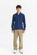 Relaxed Camp Collar Overshirt in a Profound Blue Soft Portuguese Brushed Cotton Flannel