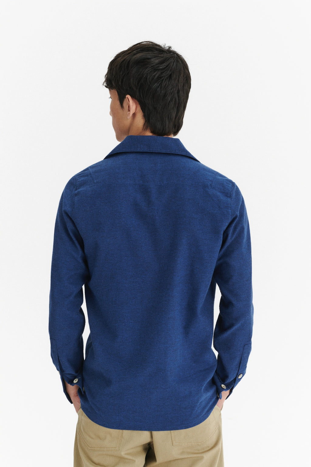 Relaxed Camp Collar Overshirt in a Profound Blue Soft Portuguese Brushed Cotton Flannel