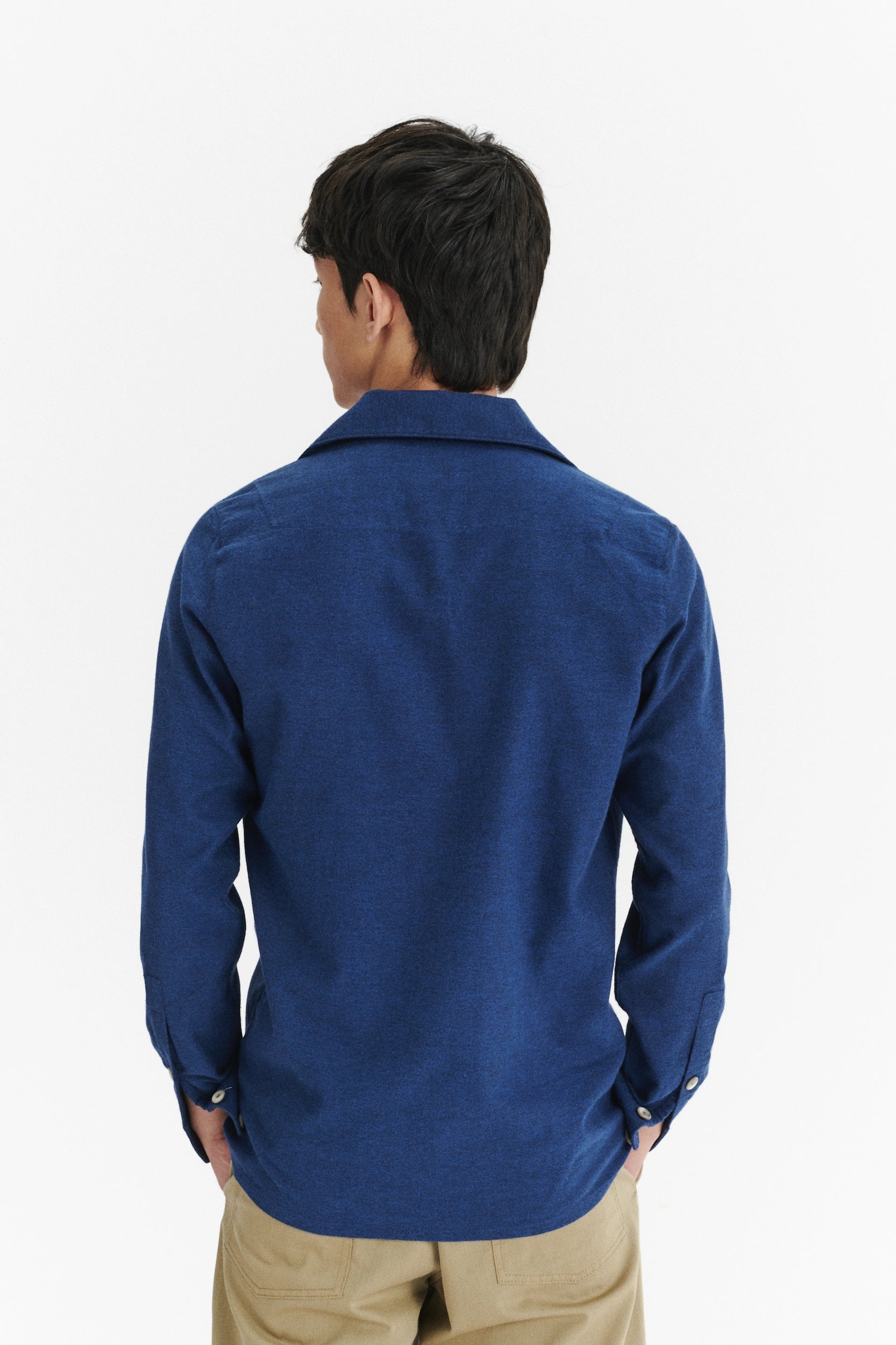 Relaxed Camp Collar Overshirt in a Profound Blue Soft Portuguese Brushed Cotton Flannel