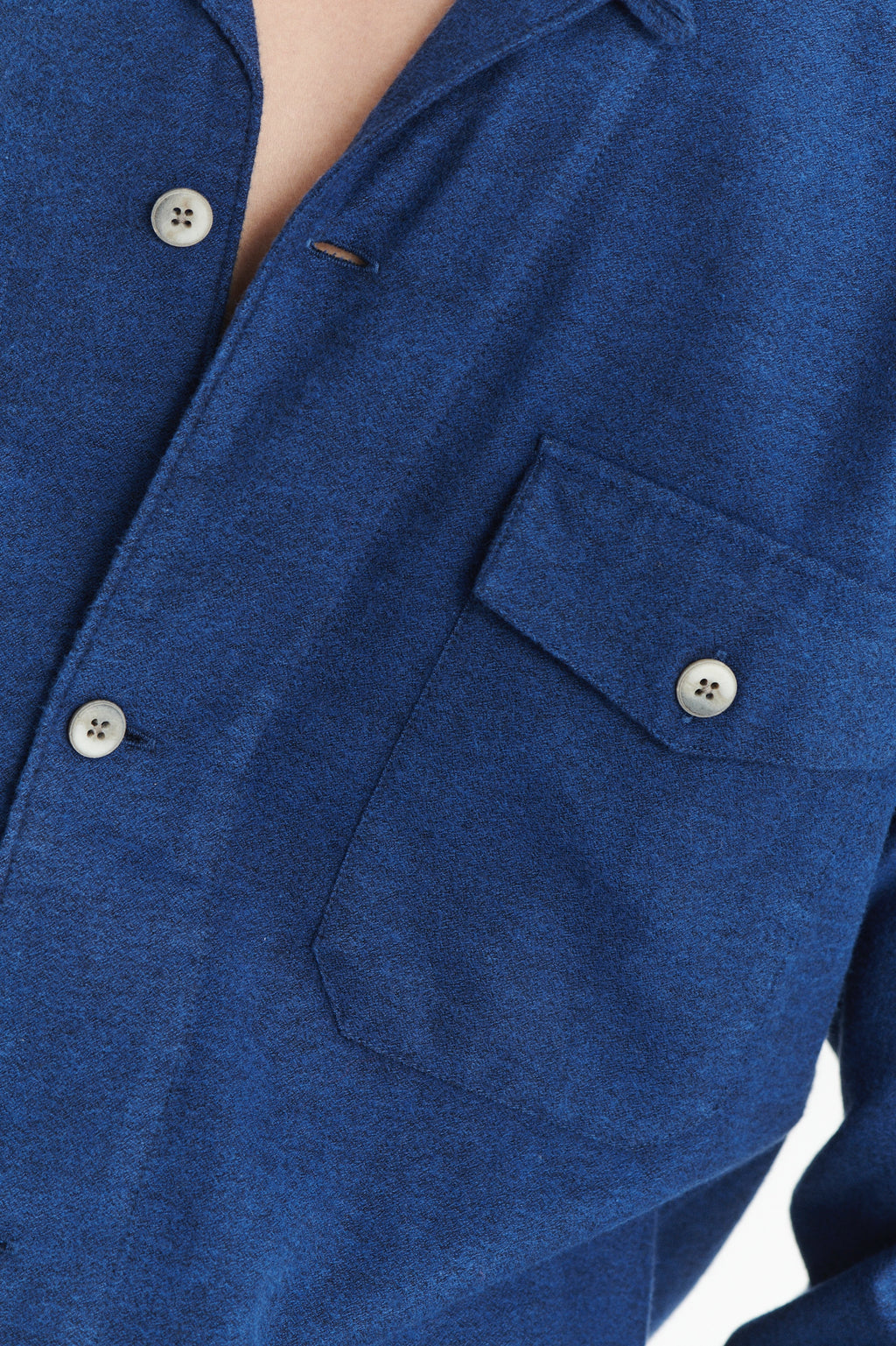 Relaxed Camp Collar Overshirt in a Profound Blue Soft Portuguese Brushed Cotton Flannel