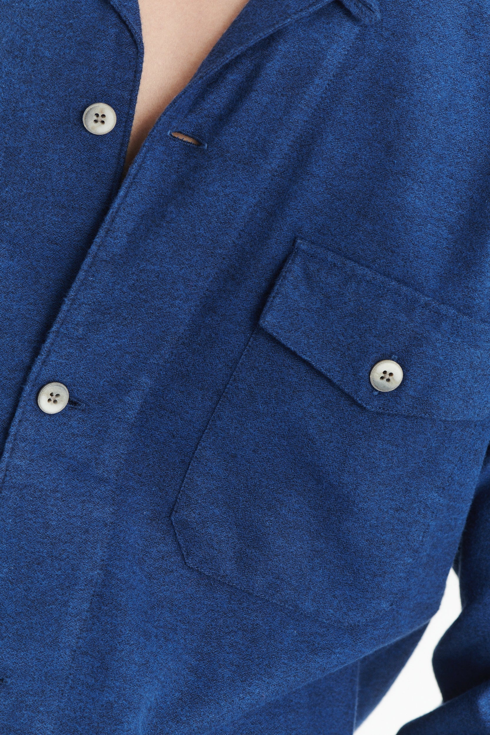 Relaxed Camp Collar Overshirt in a Profound Blue Soft Portuguese Brushed Cotton Flannel