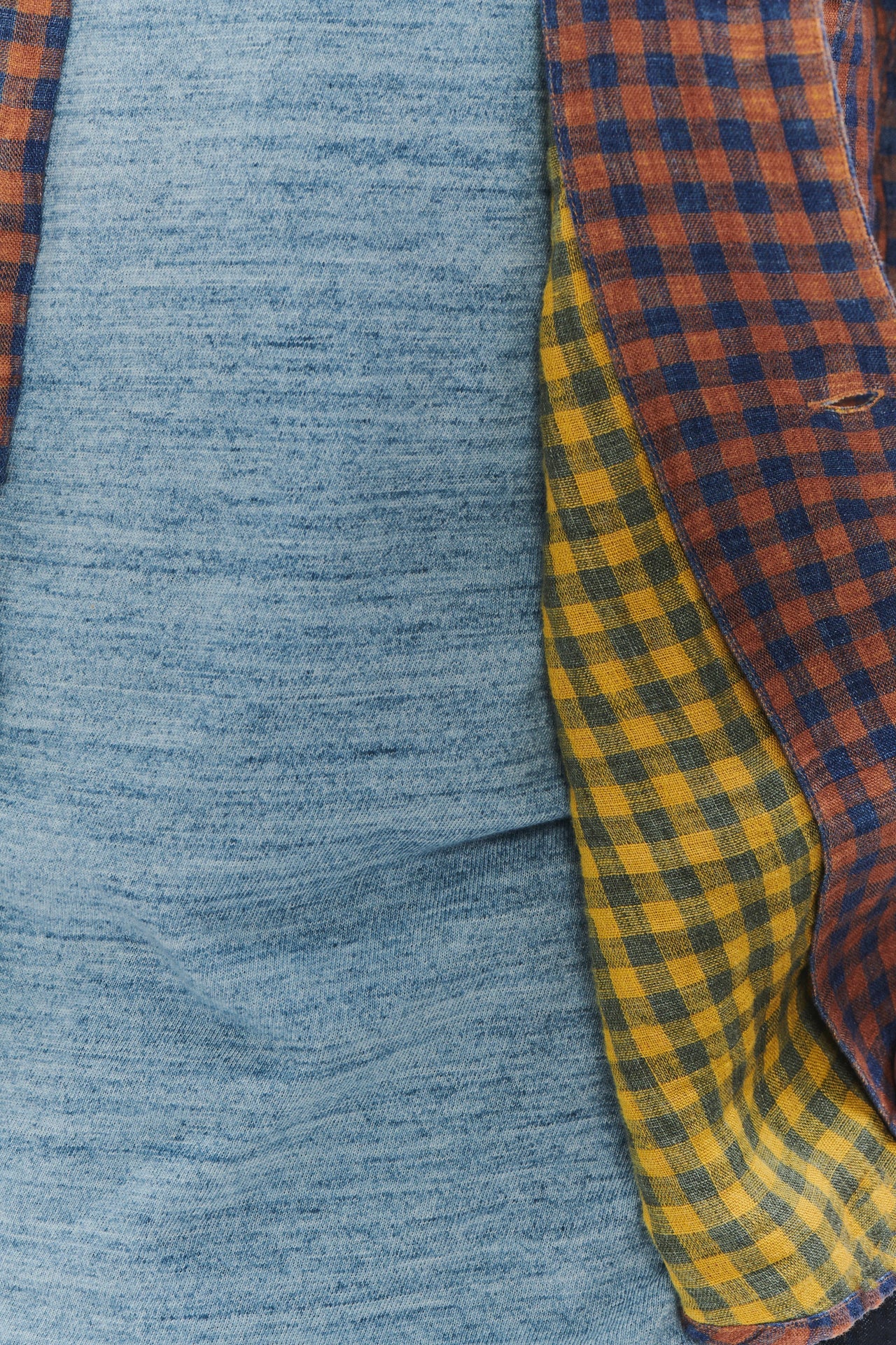 Short Sleeve Relaxed Camp Collar Shirt in a Double Sided Rusty Red and Blue Chequered Linen