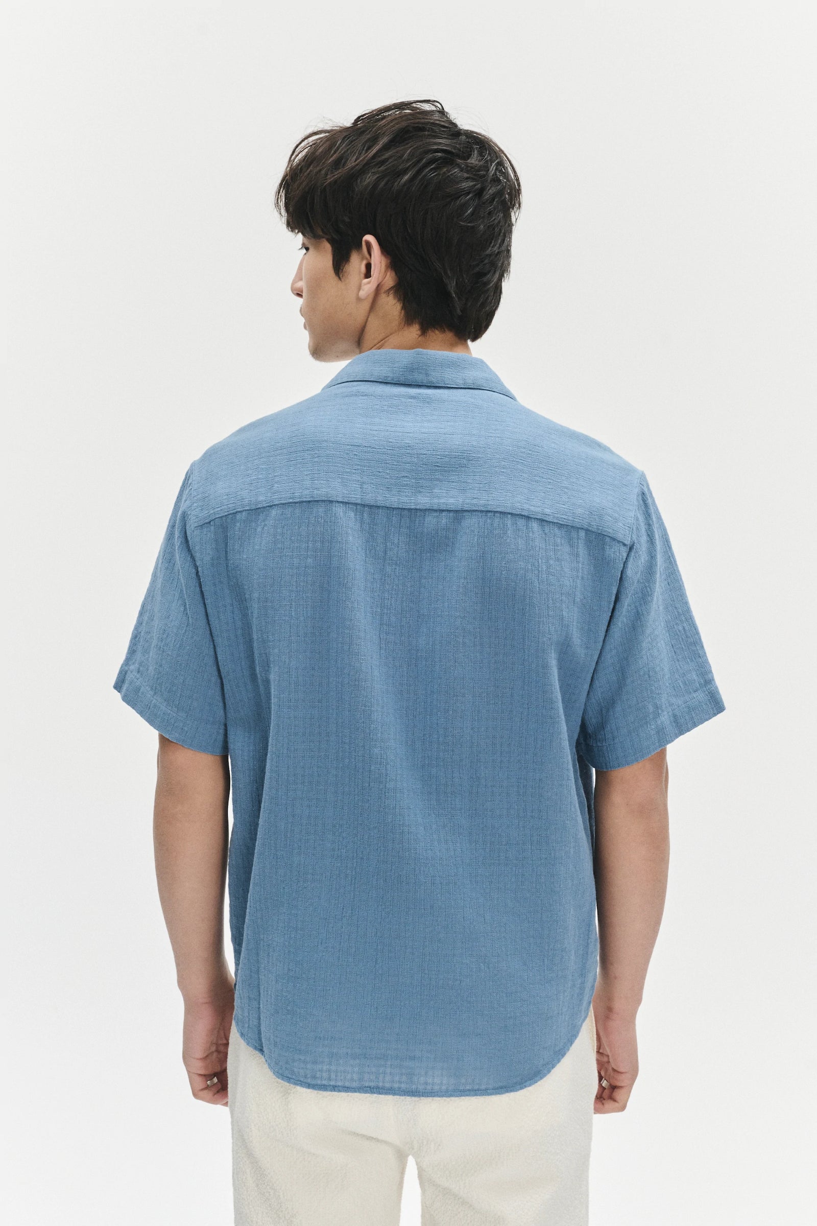 Camp Collar Shirt  in a Blue Airy Structural Portuguese Cotton