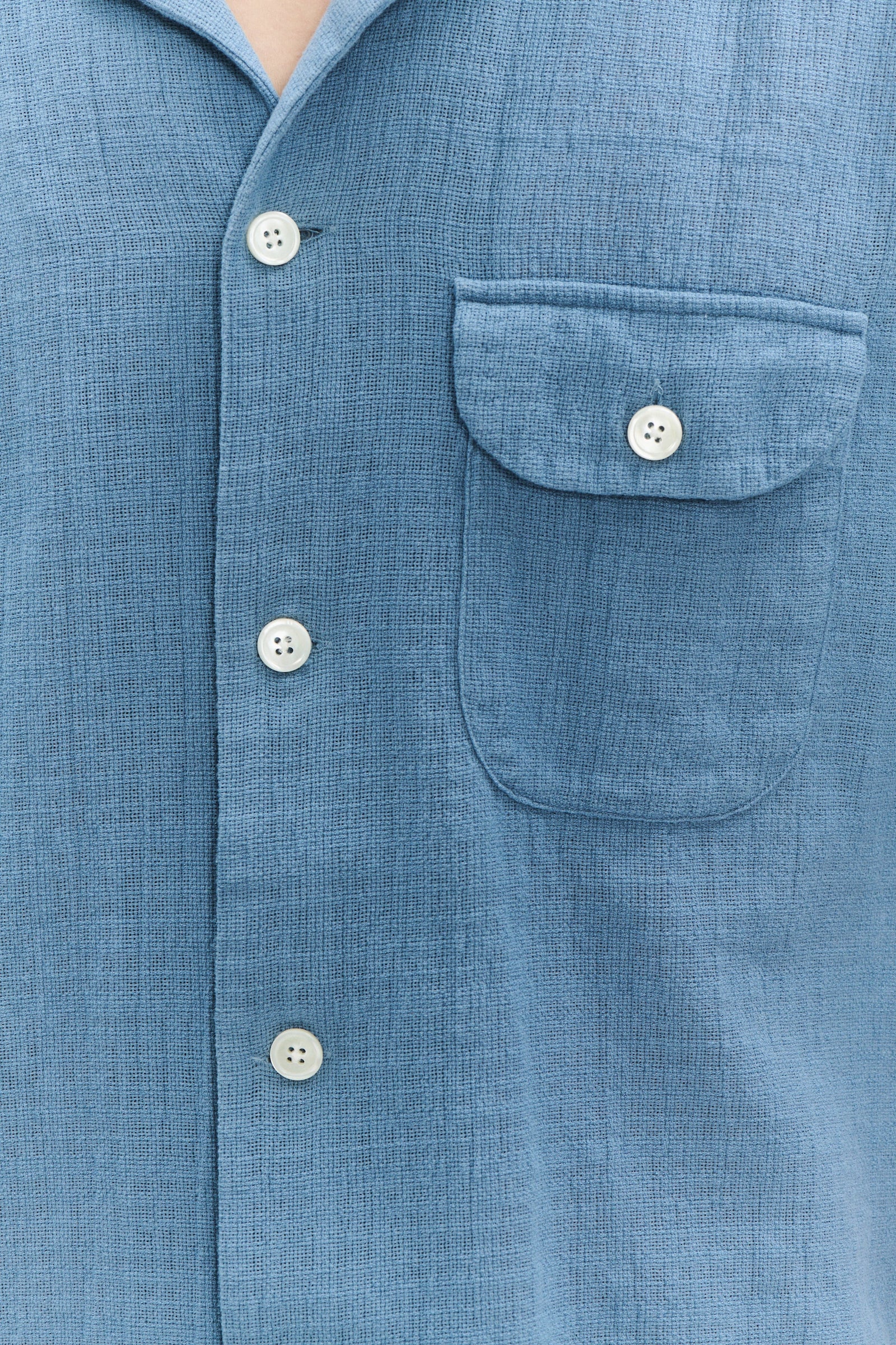 Camp Collar Shirt  in a Blue Airy Structural Portuguese Cotton