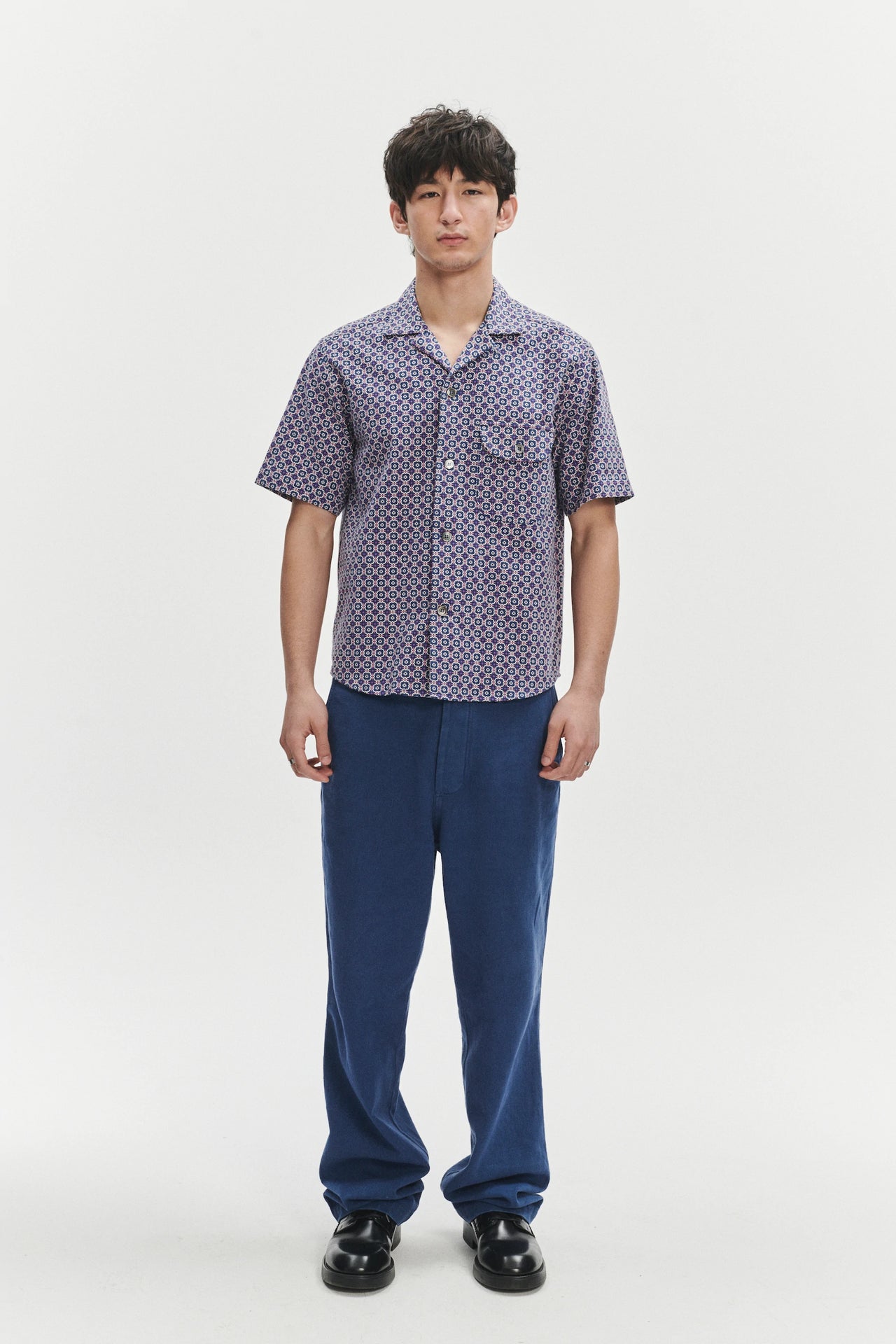 Short Sleeve Camp Collar Shirt in Portuguese Jacquard Cotton