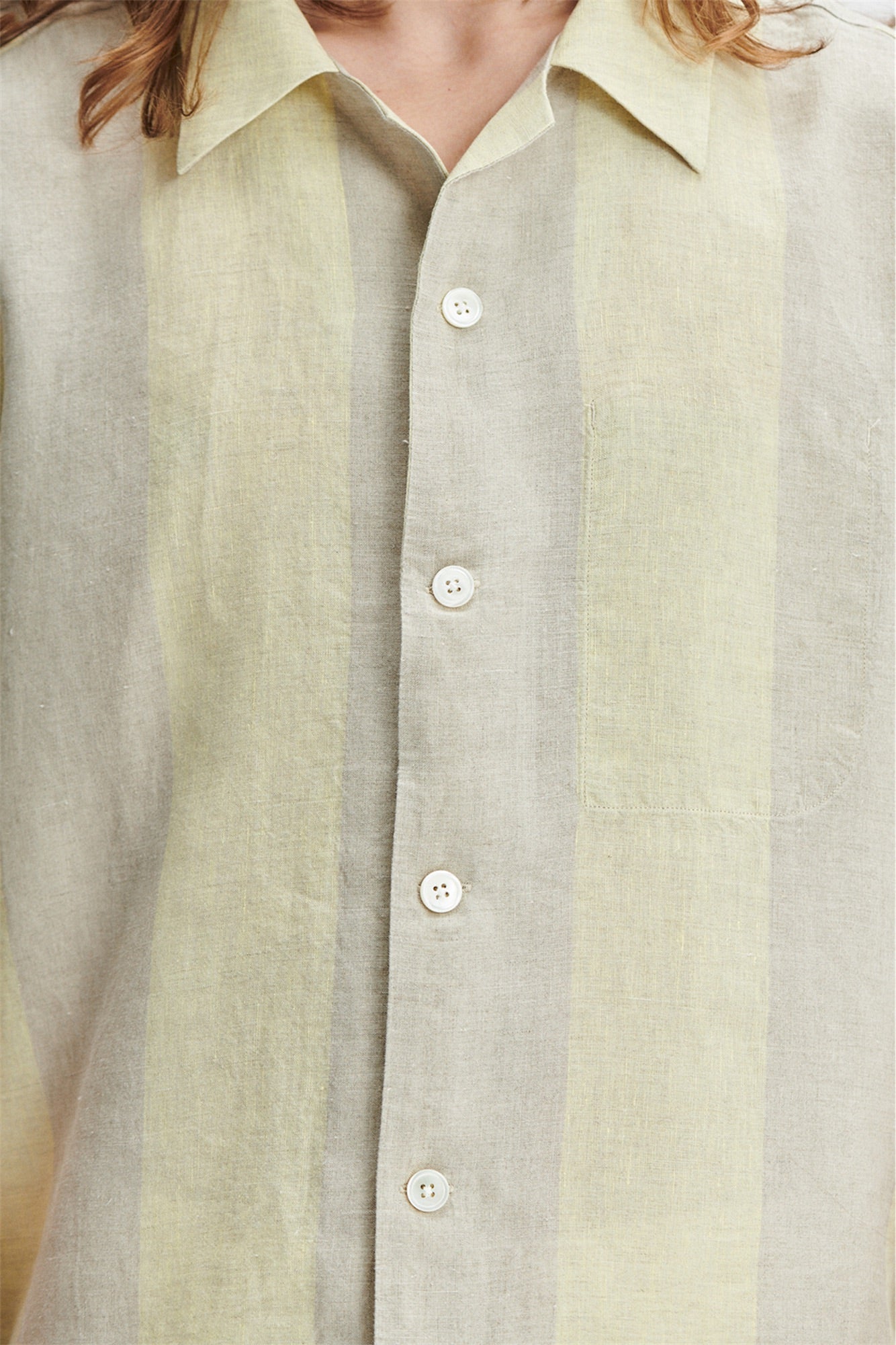 Short Sleeve Cuban Collar Shirt in a Yellow and Beige Striped Italian Traceable Linen - Exclusive