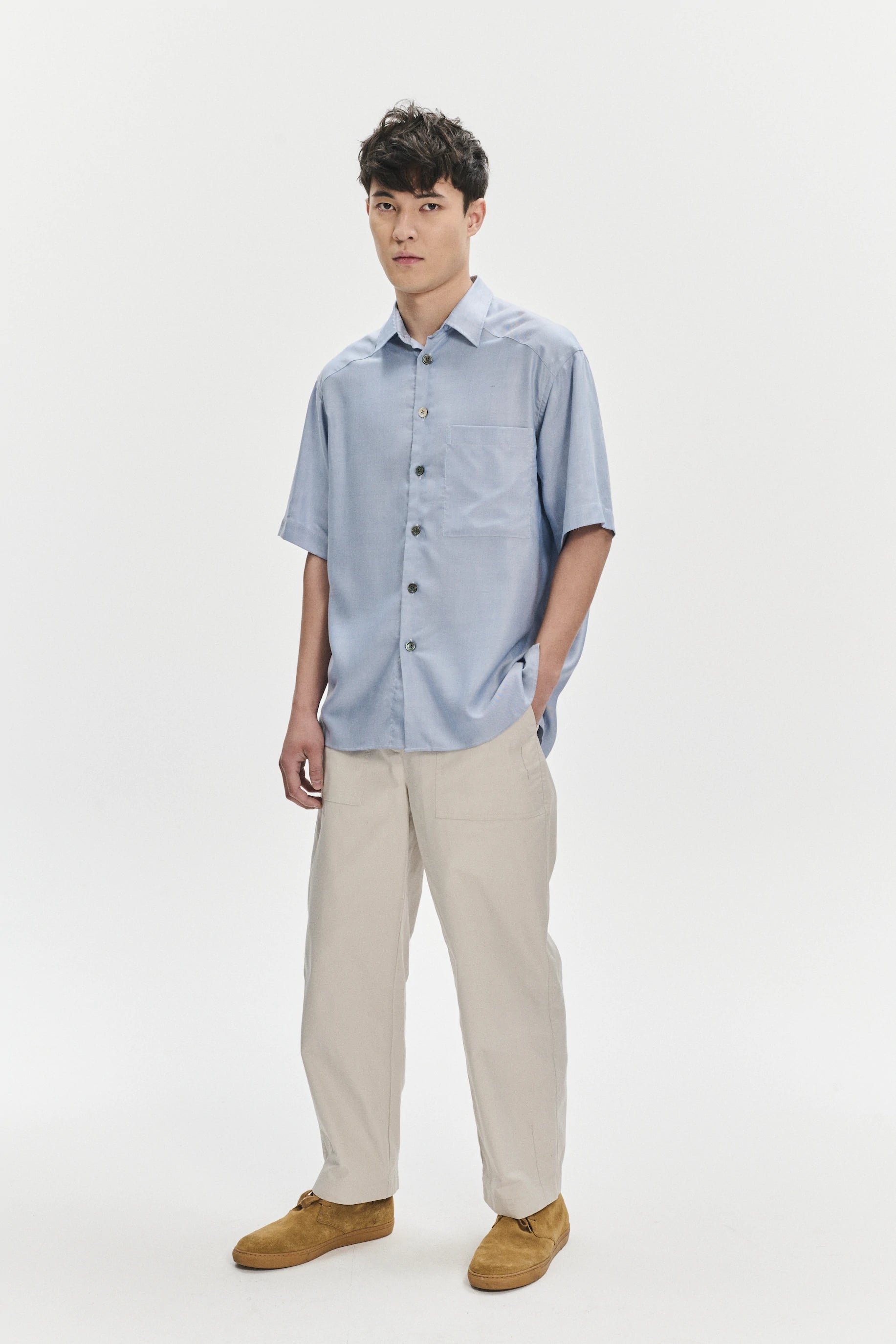 Short Sleeve Socker Shirt in an Extra Soft Blue Portuguese Oxford Lyocell