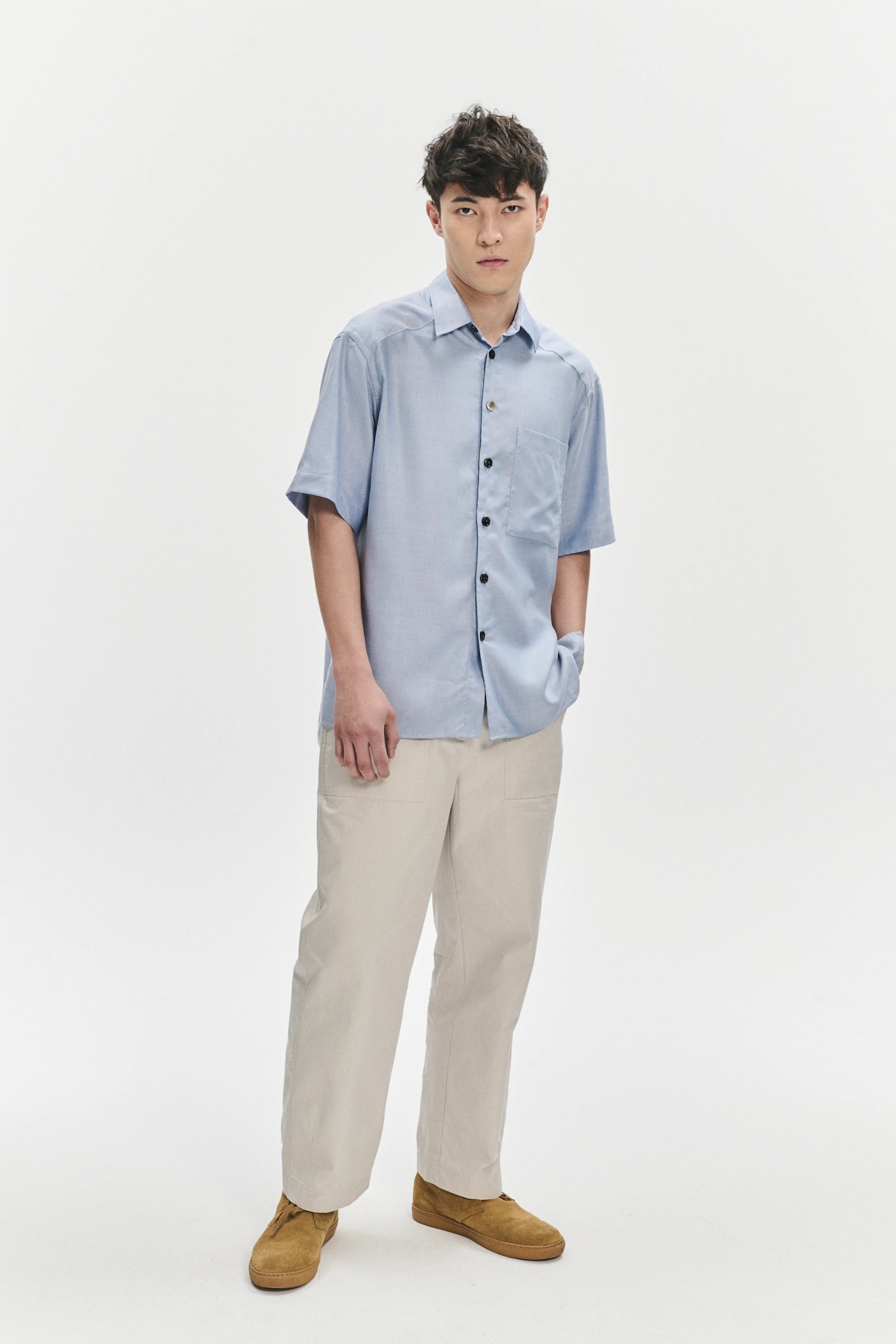 Short Sleeve Socker Shirt in an Extra Soft Blue Portuguese Oxford Lyocell