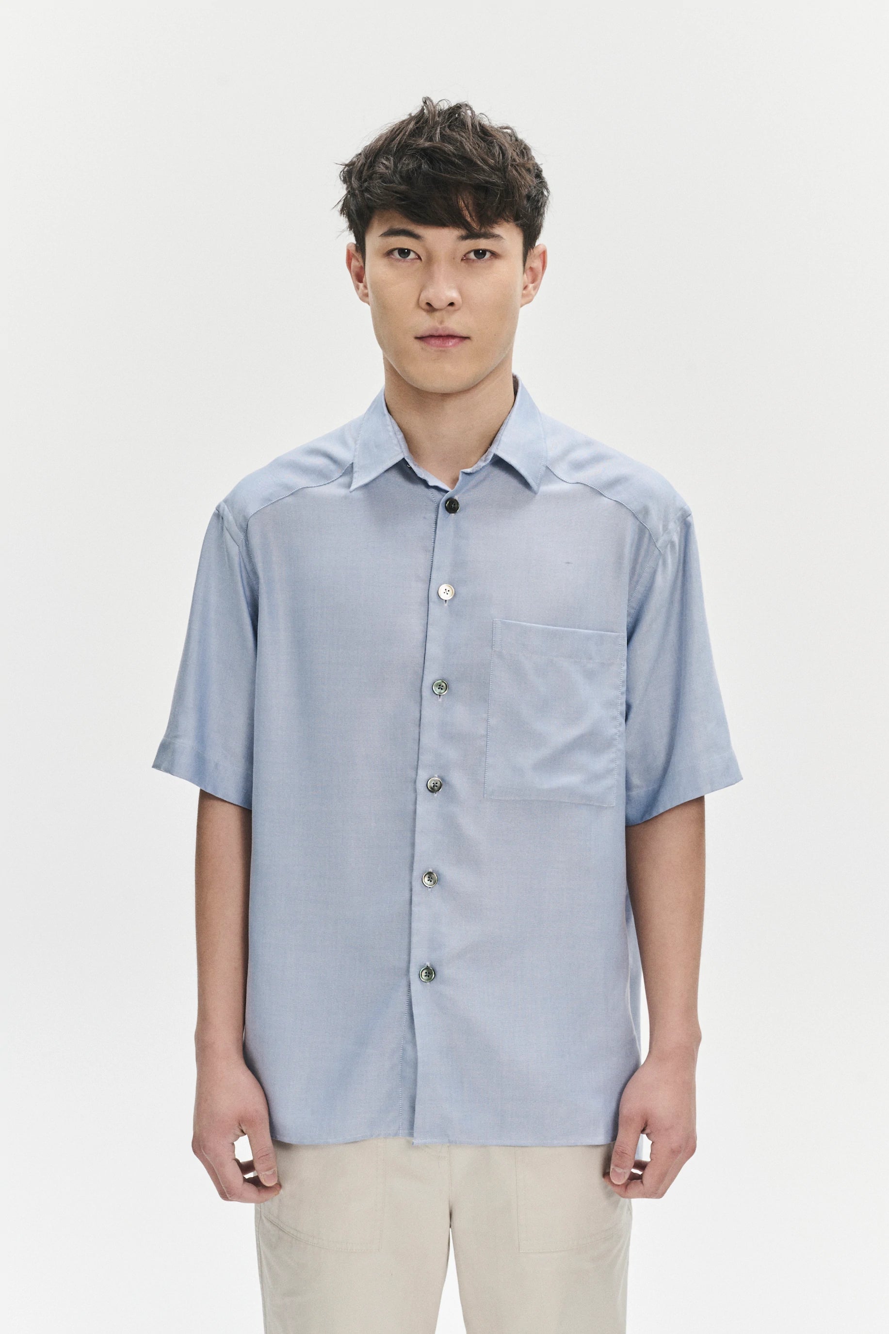 Short Sleeve Socker Shirt in an Extra Soft Blue Portuguese Oxford Lyocell