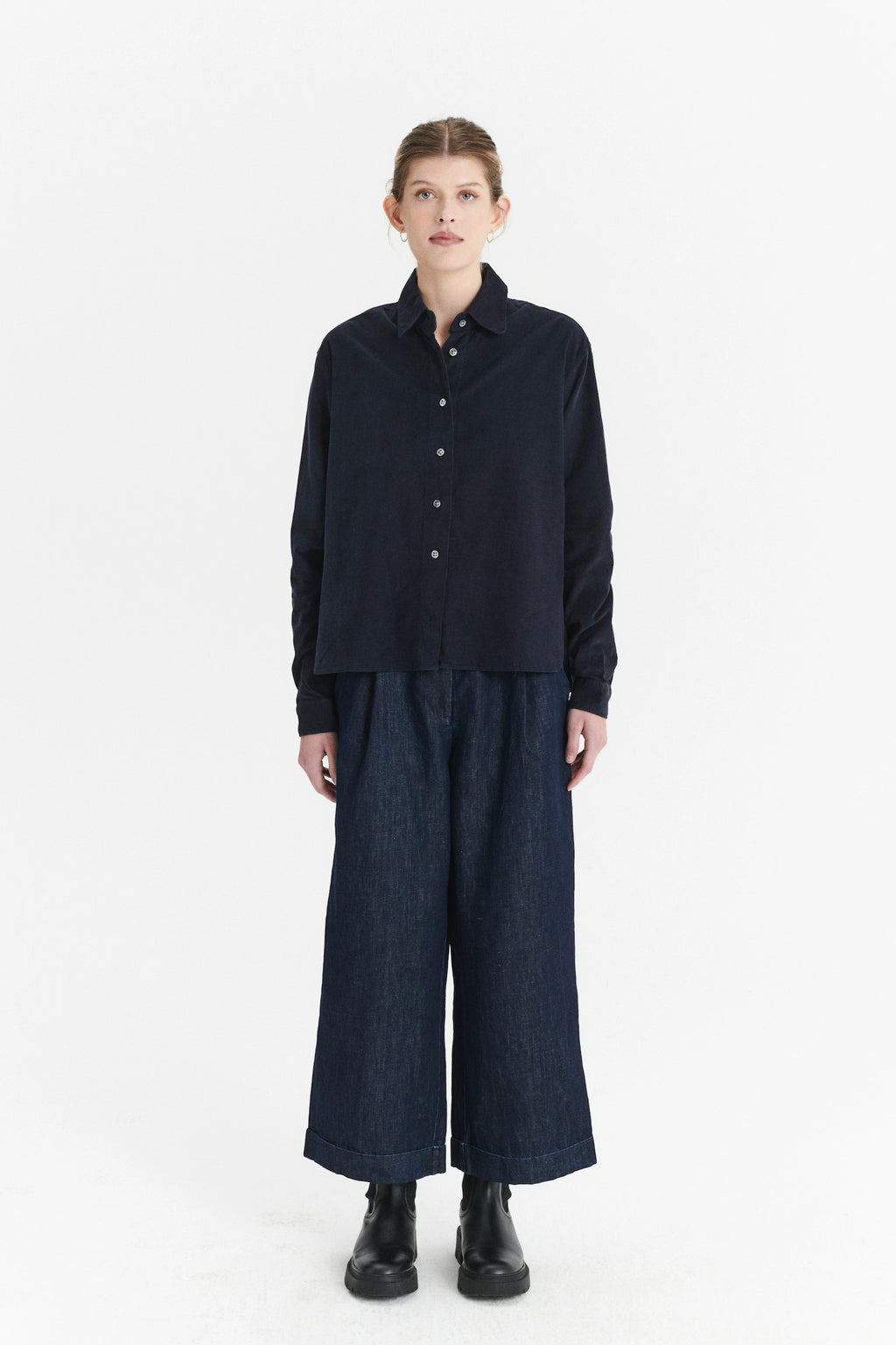 Relaxed Blouse in the Finest Navy Blue Japanese Corduroy Cotton
