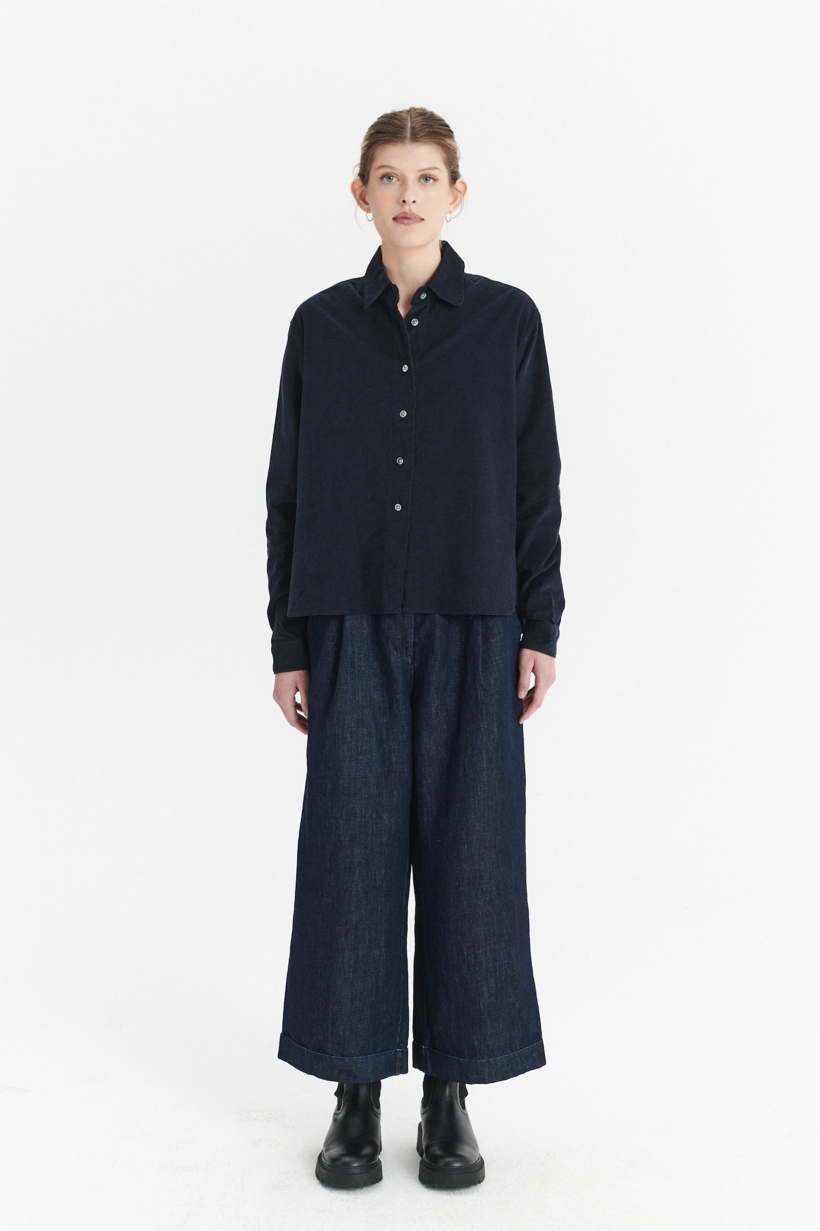 Relaxed Blouse in the Finest Navy Blue Japanese Corduroy Cotton