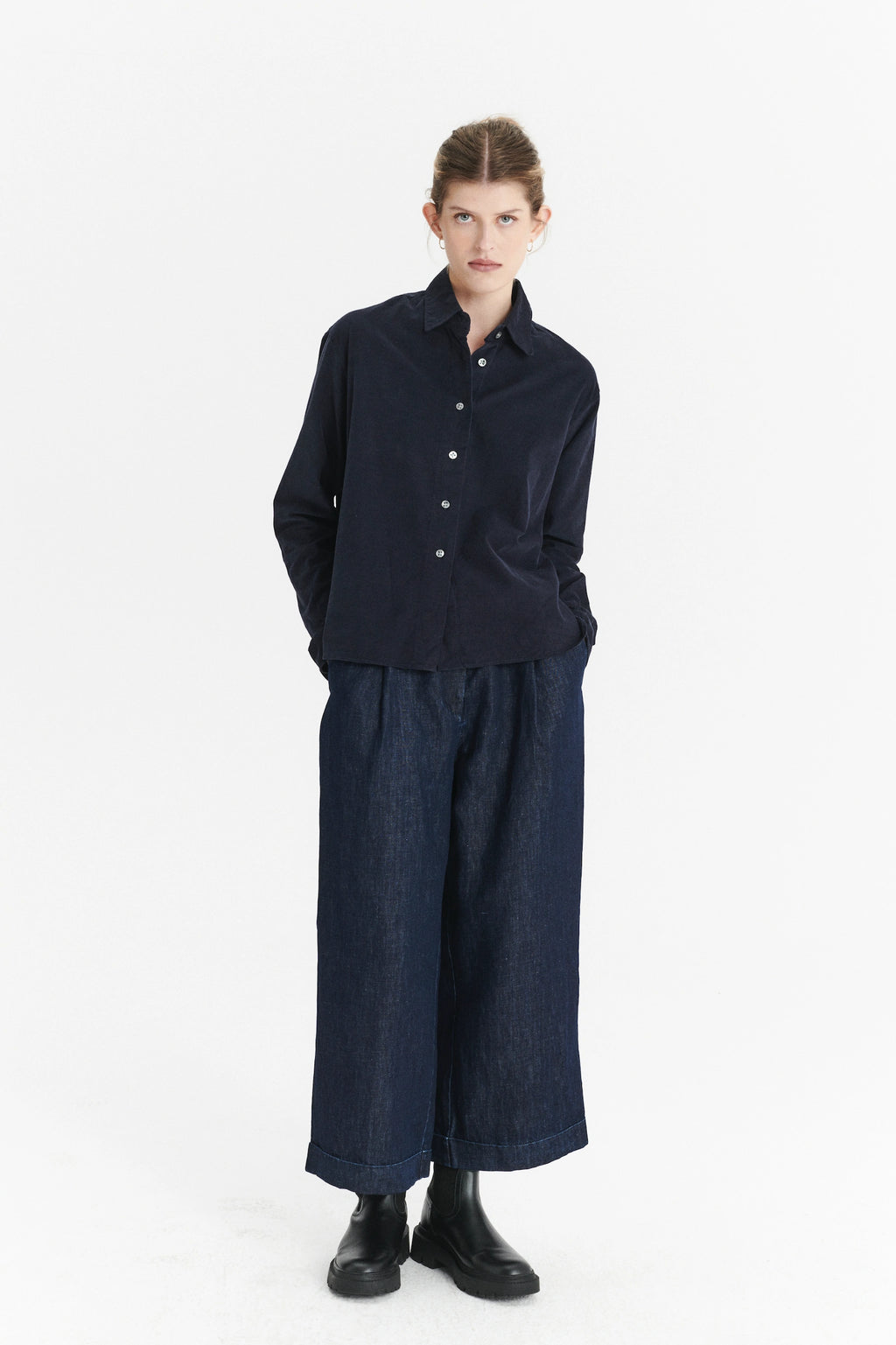 Relaxed Blouse in the Finest Navy Blue Japanese Corduroy Cotton