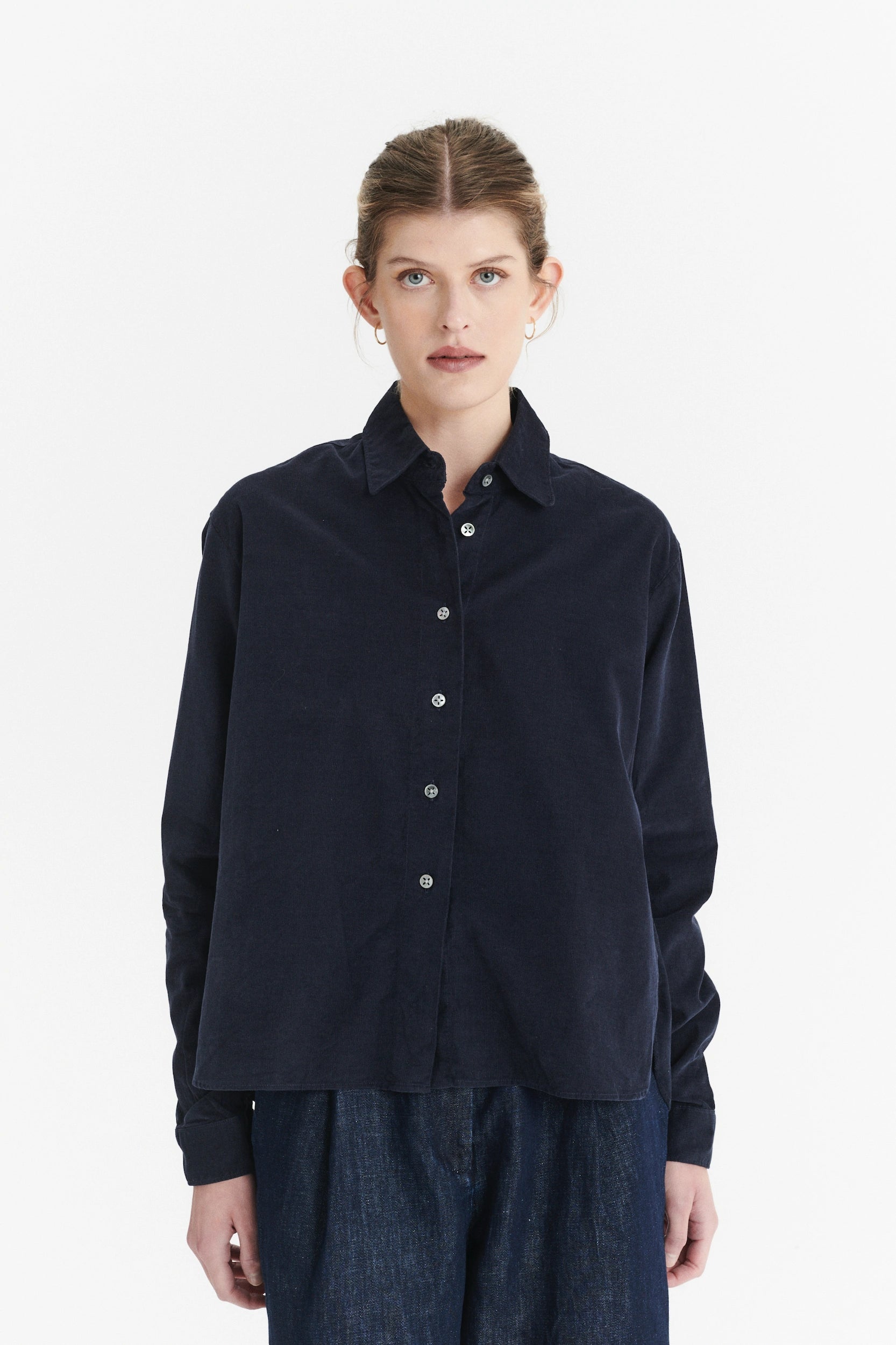 Relaxed Blouse in the Finest Navy Blue Japanese Corduroy Cotton