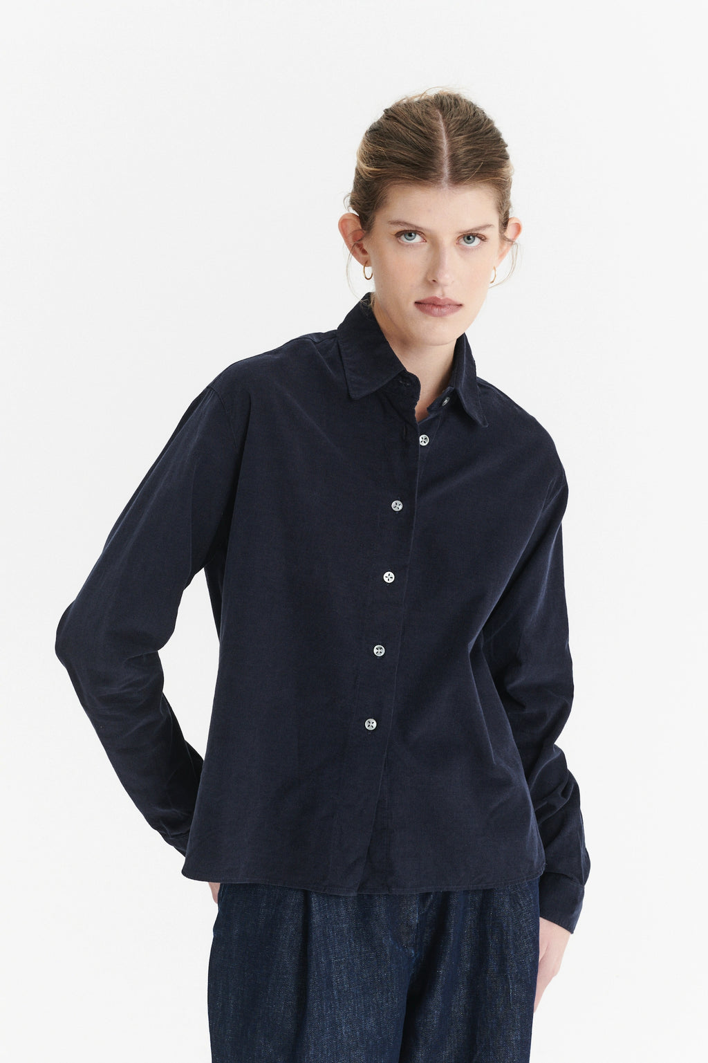 Relaxed Blouse in the Finest Navy Blue Japanese Corduroy Cotton