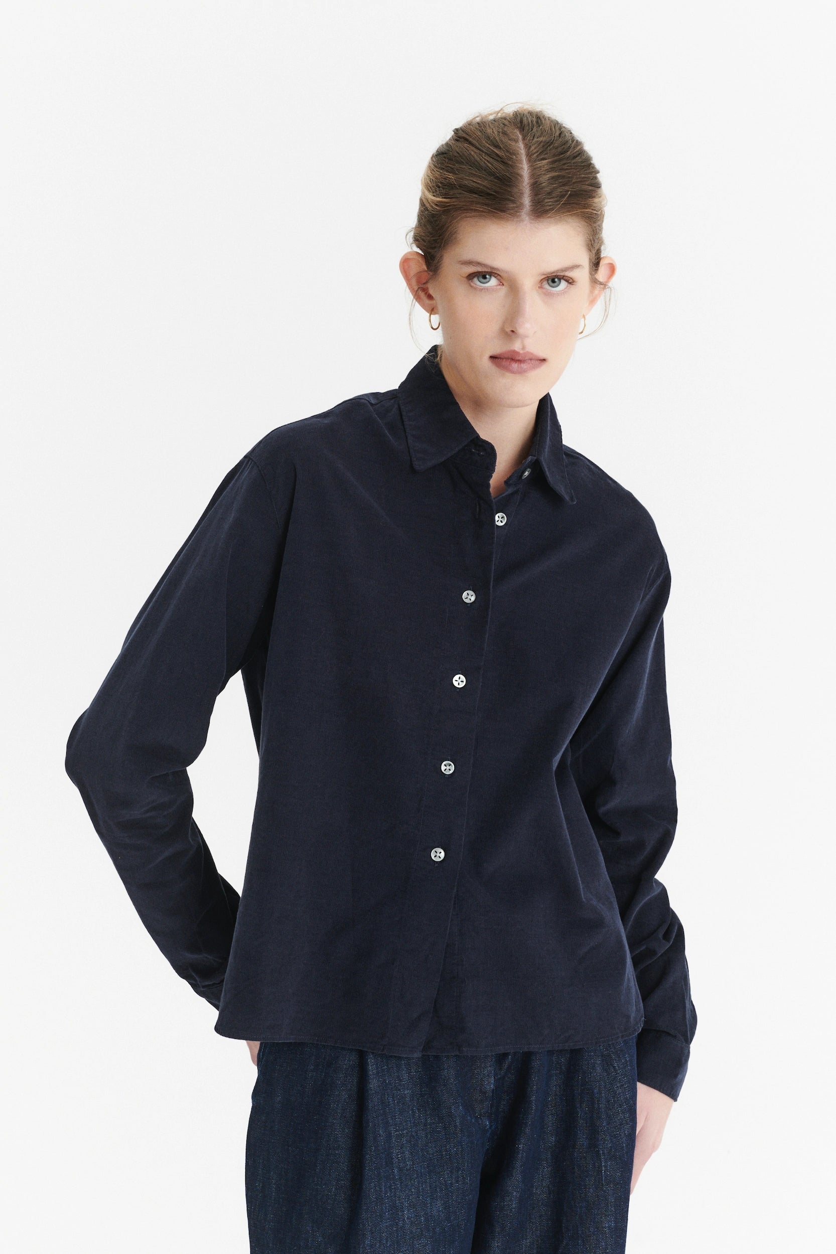 Relaxed Blouse in the Finest Navy Blue Japanese Corduroy Cotton