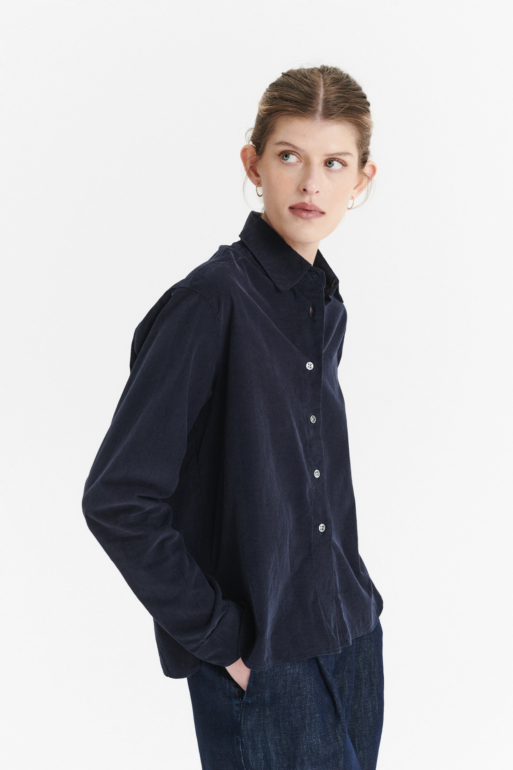 Relaxed Blouse in the Finest Navy Blue Japanese Corduroy Cotton