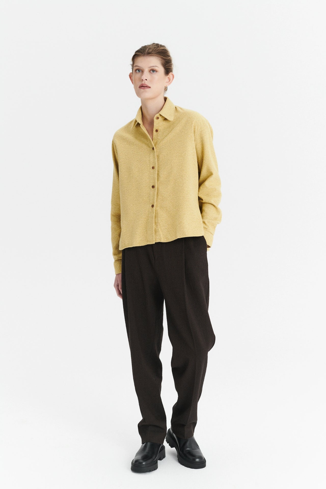 Shirt in the Finest Yellow and Beige Portuguese Cotton Flannel
