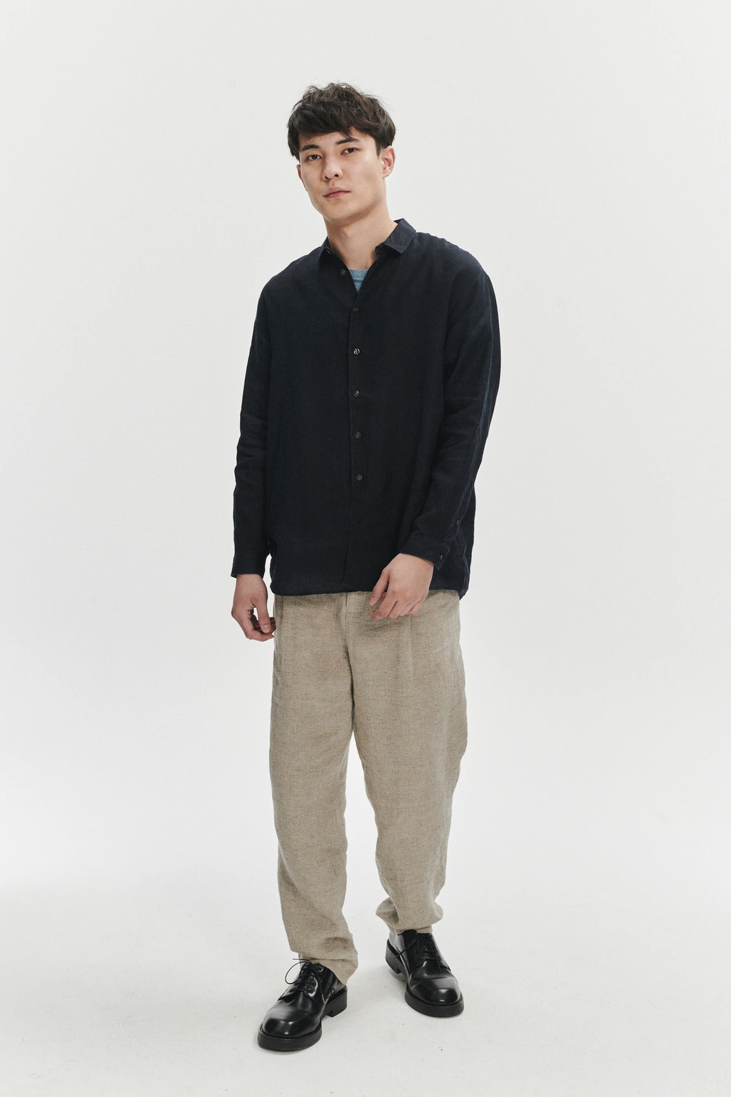 Long Sleeve Oversized Boxy Shirt in Double Sided Pure Italian Linen