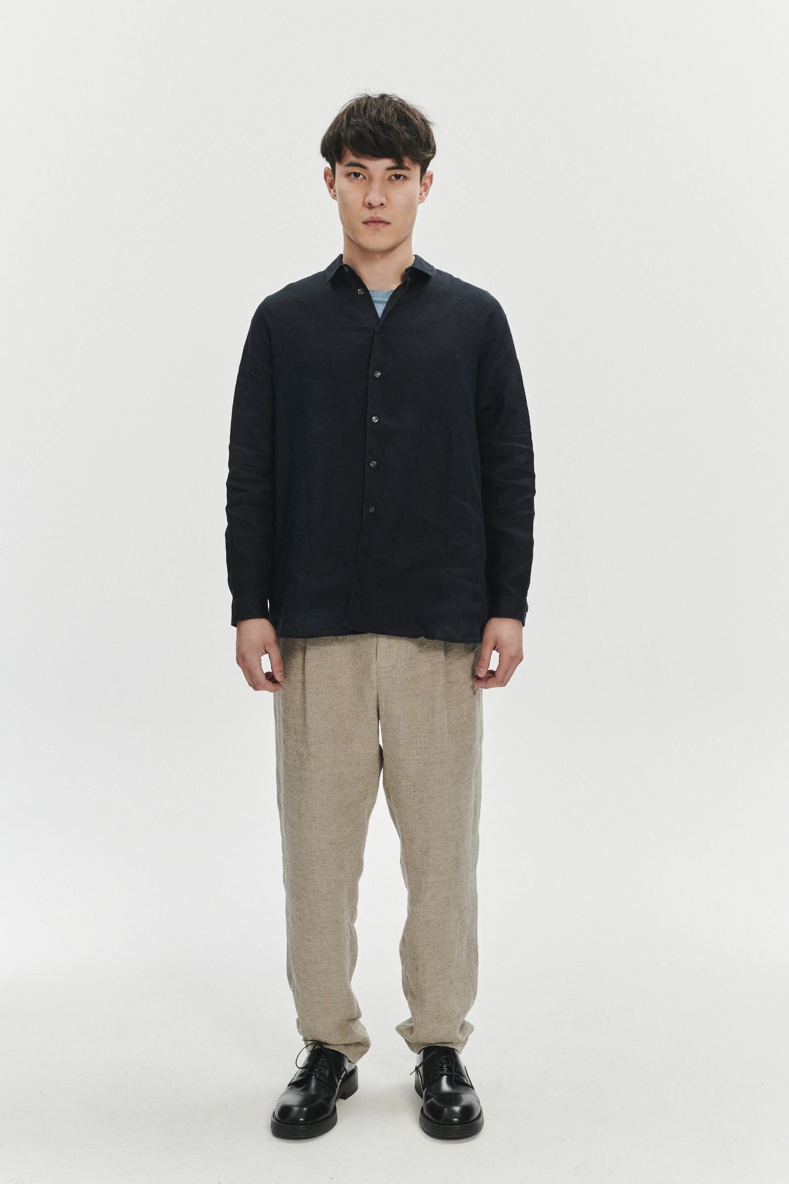 Long Sleeve Oversized Boxy Shirt in a Navy Blue and Turquoise Double Sided Pure Italian Linen