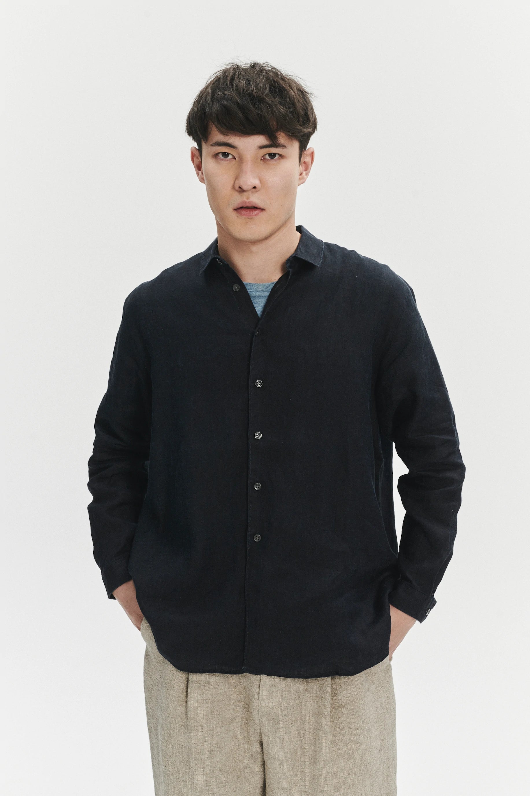 Long Sleeve Oversized Boxy Shirt in Double Sided Pure Italian Linen