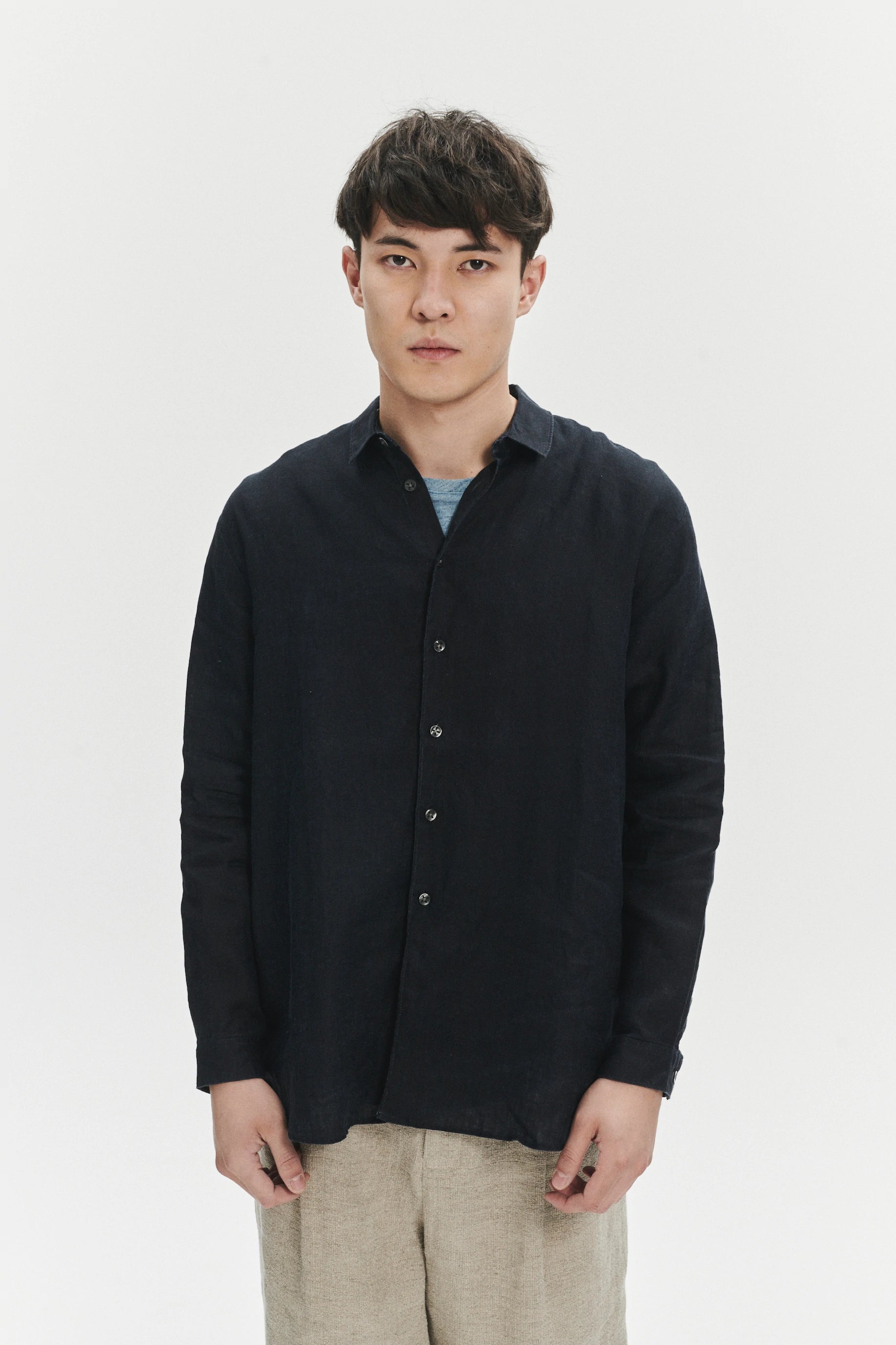 Long Sleeve Oversized Boxy Shirt in Double Sided Pure Italian Linen