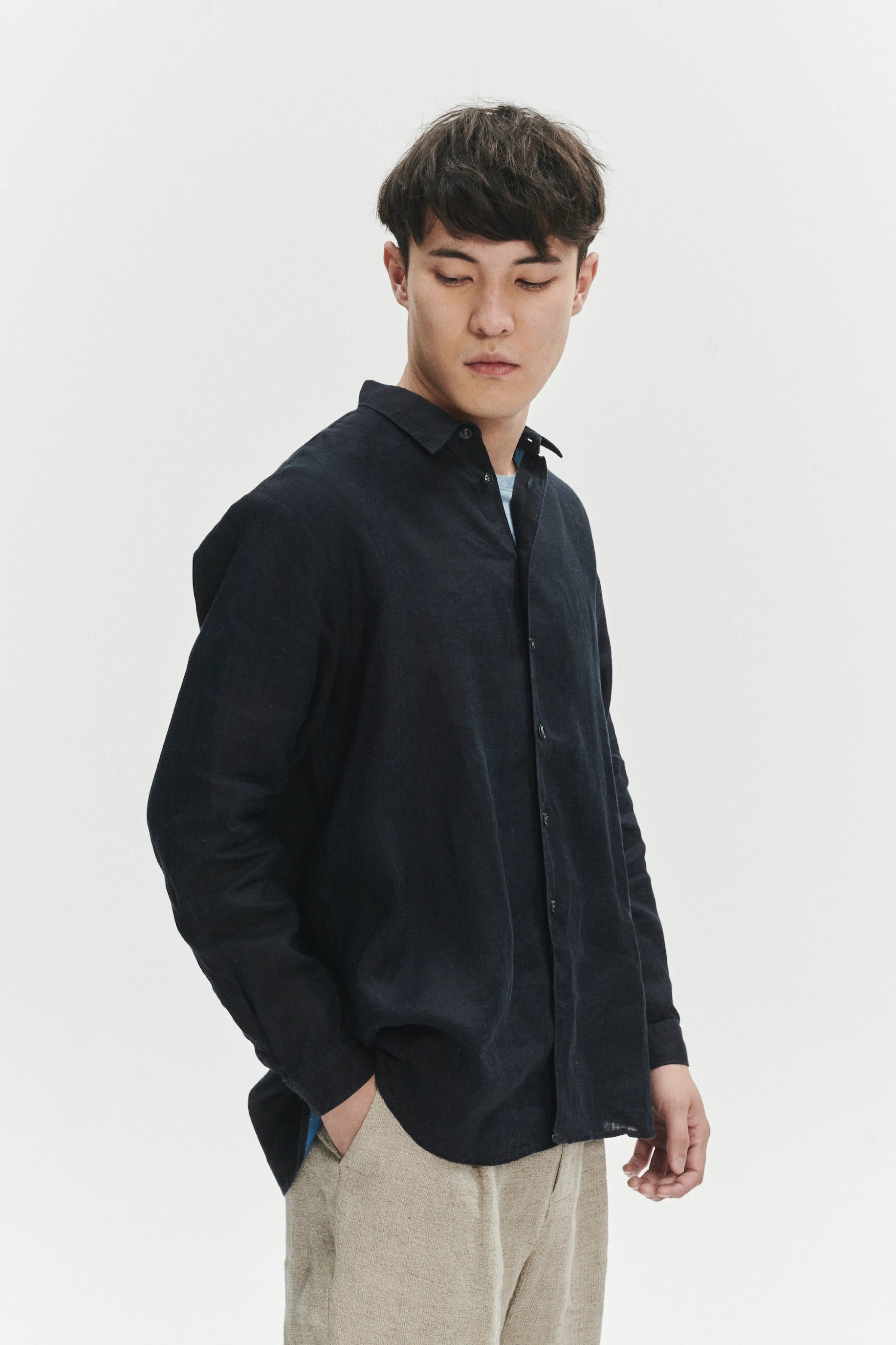 Long Sleeve Oversized Boxy Shirt in Double Sided Pure Italian Linen