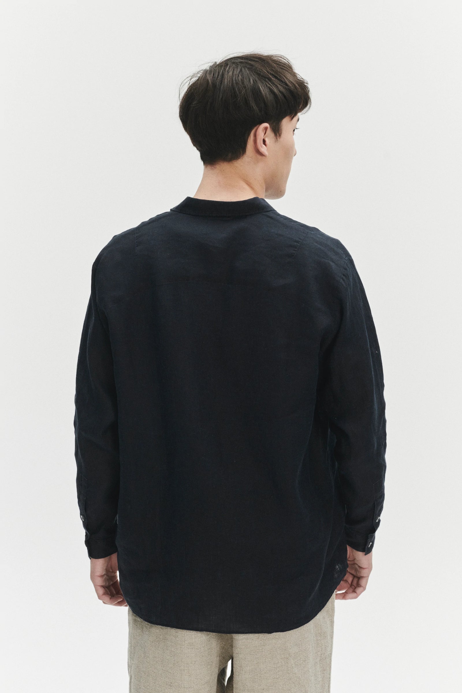 Long Sleeve Oversized Boxy Shirt in a Navy Blue and Turquoise Double Sided Pure Italian Linen