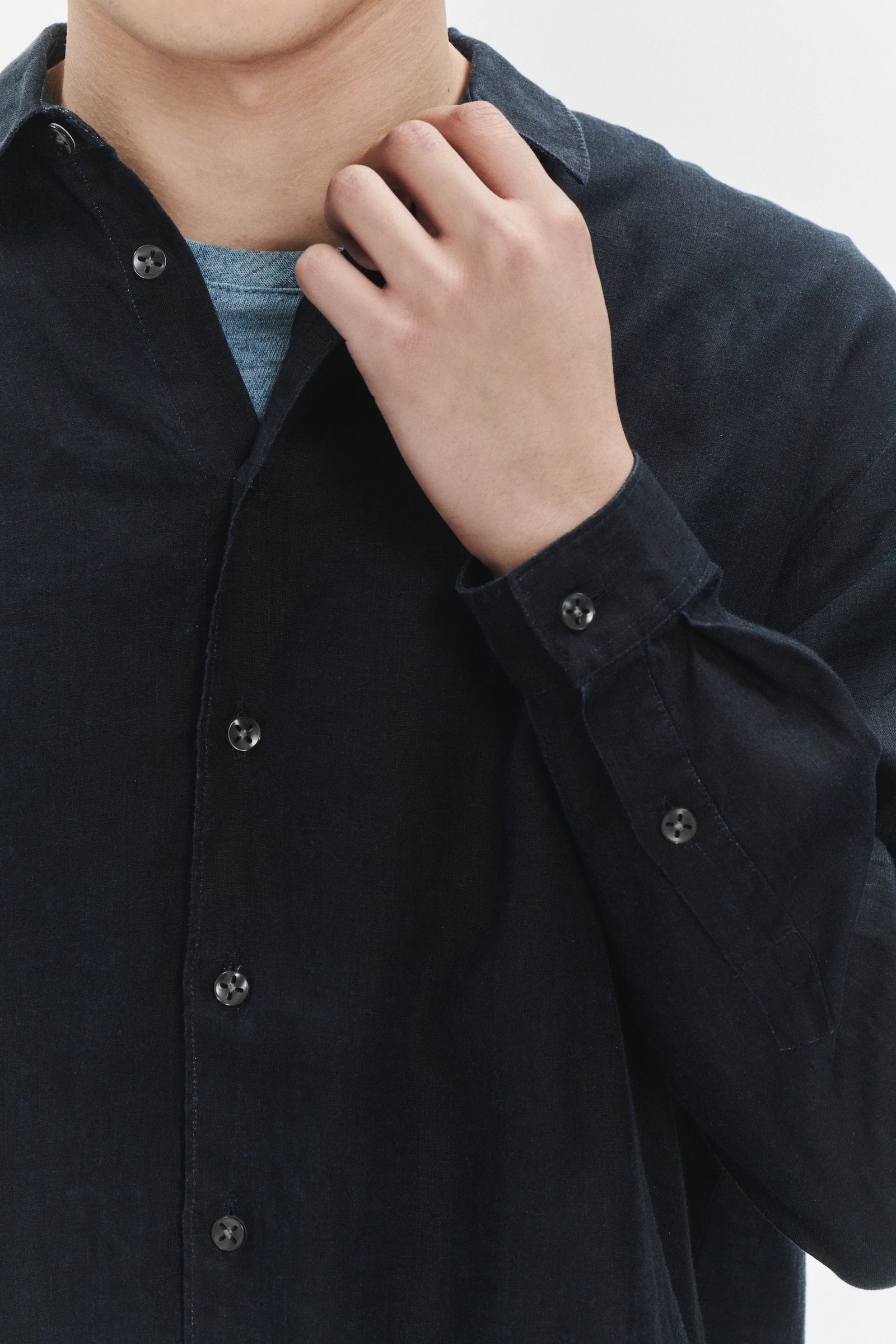 Long Sleeve Oversized Boxy Shirt in a Navy Blue and Turquoise Double Sided Pure Italian Linen