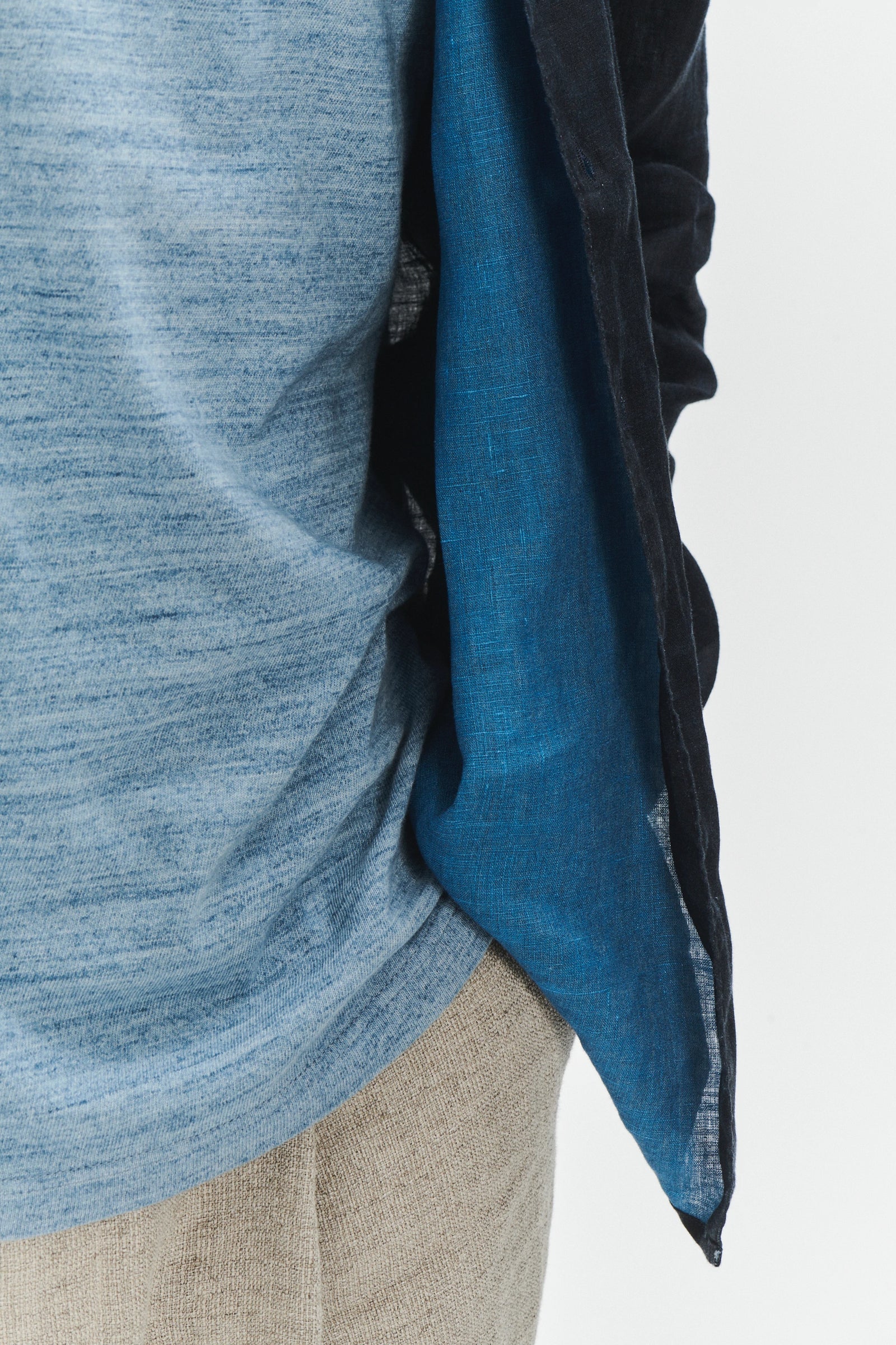 Long Sleeve Oversized Boxy Shirt in a Navy Blue and Turquoise Double Sided Pure Italian Linen