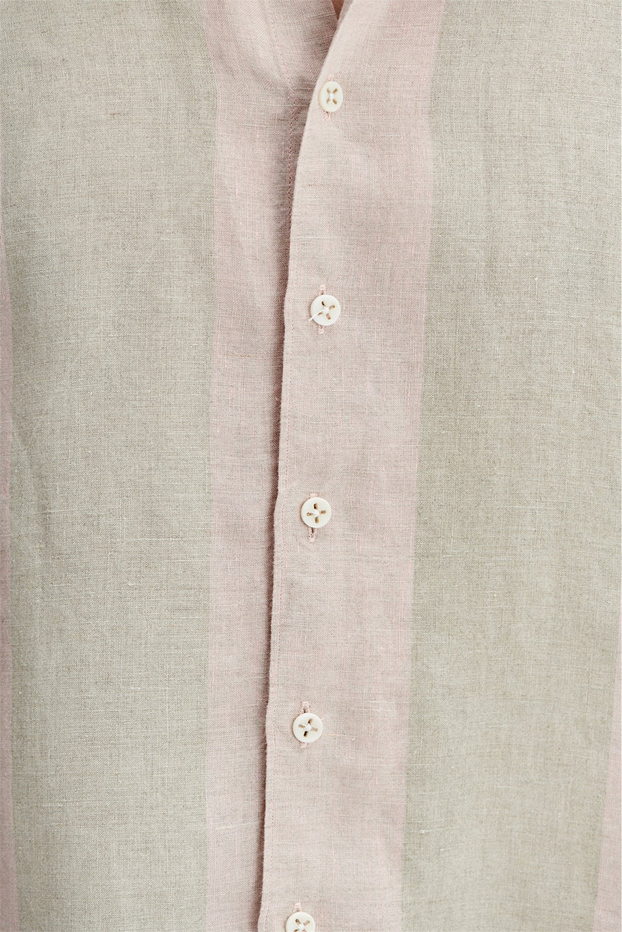 Long Sleeve Oversized Boxy Collar Shirt in Tonal Pink and Beige Stripes of a Italian Traceable Linen