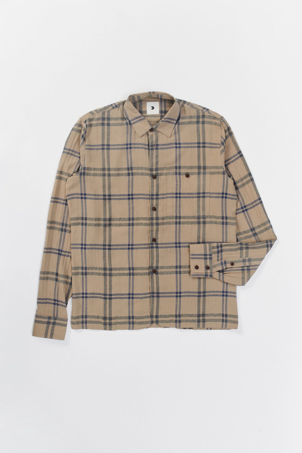 Strong Shirt in a Beige Blue Chequered Fine Japanese Cotton Flannel