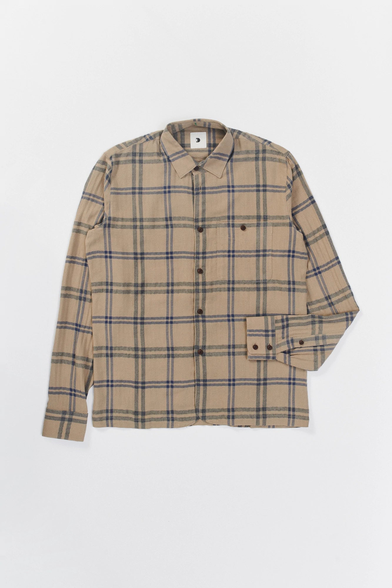 Strong Shirt in a Beige and Blue Chequered Fine Japanese Cotton Flannel