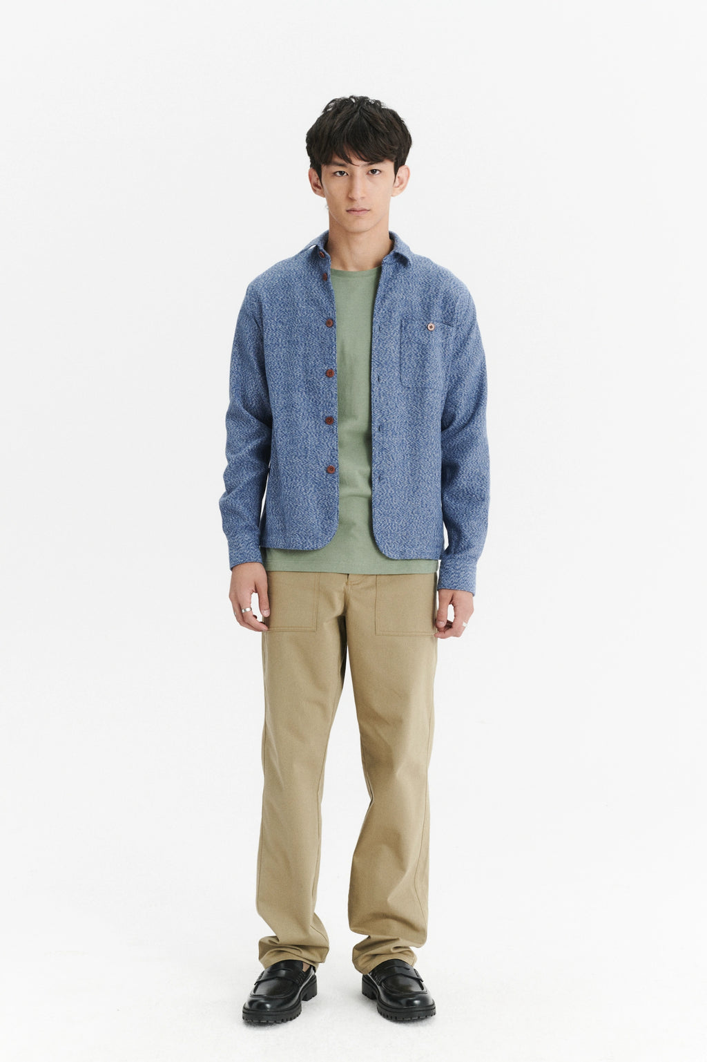 Strong Shirt in the Finest Mélange Blue Portuguese Cotton Flannel with Corozzo Buttons