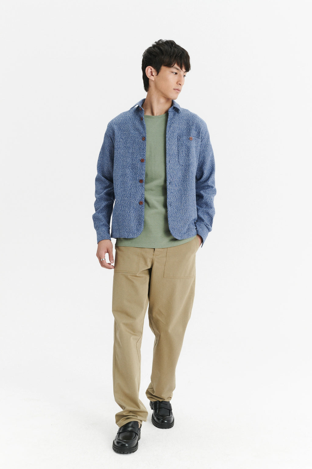 Strong Shirt in the Finest Mélange Blue Portuguese Cotton Flannel with Corozzo Buttons