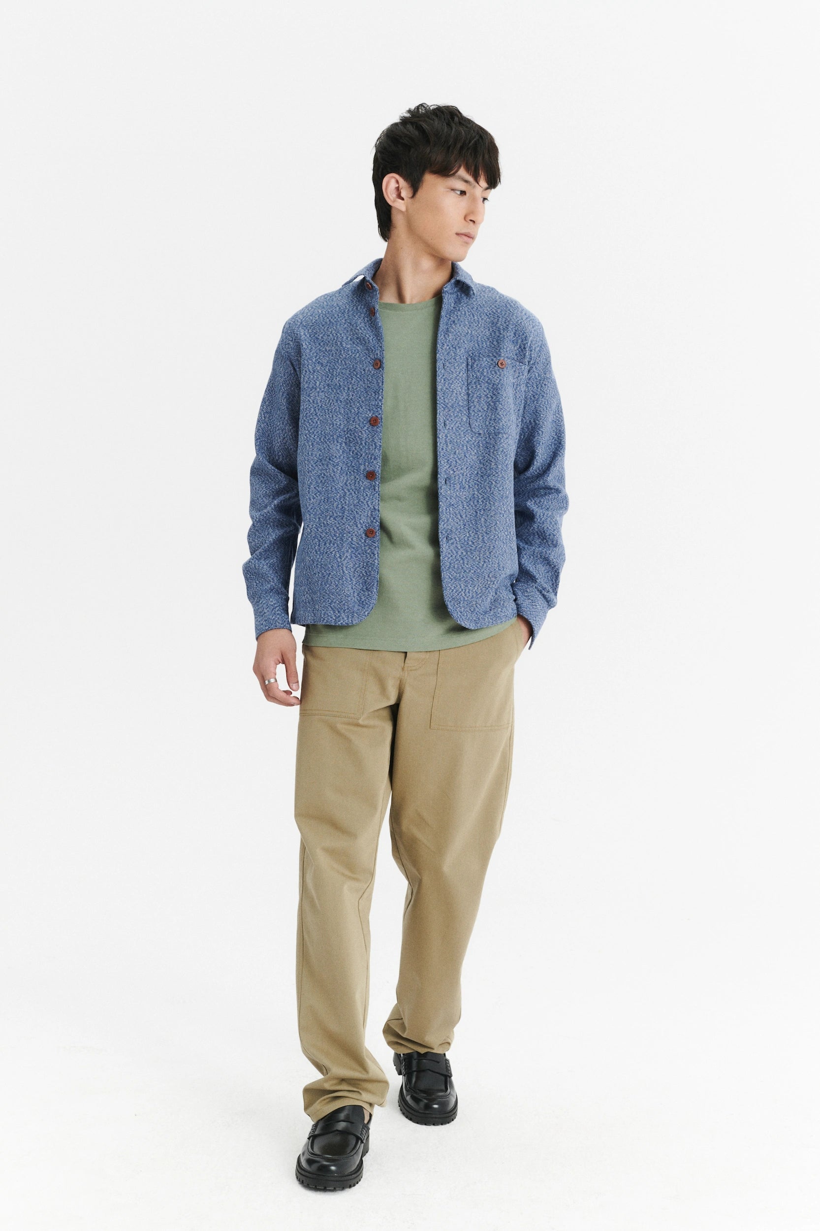 Strong Shirt in the Finest Mélange Blue Portuguese Cotton Flannel with Corozzo Buttons