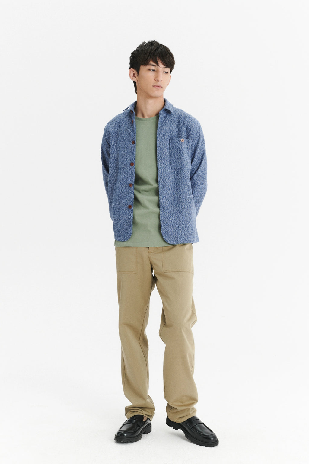 Strong Shirt in the Finest Mélange Blue Portuguese Cotton Flannel with Corozzo Buttons